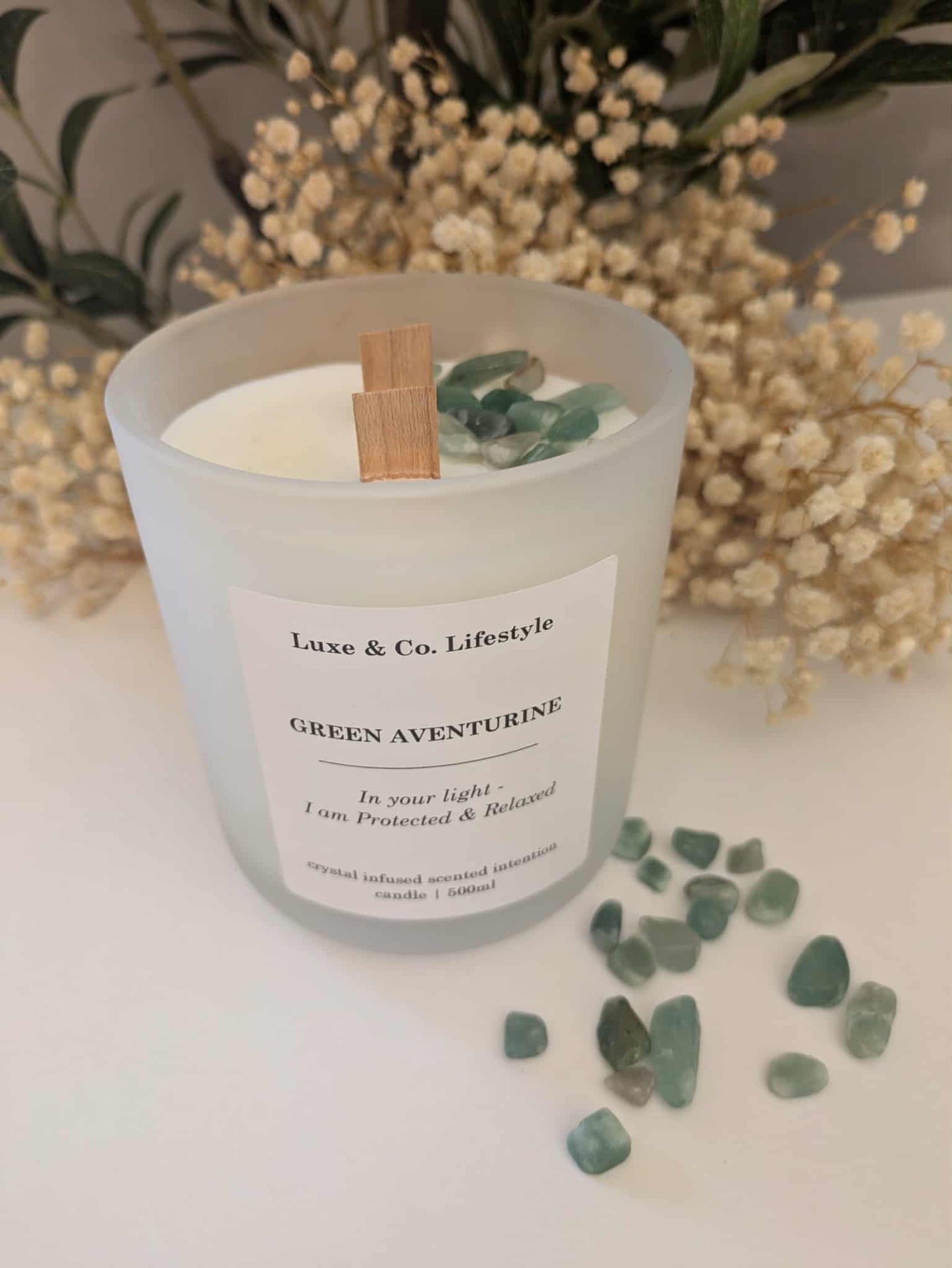 GREEN AVENTURINE Crystal Infused Intention Candle - Protected & Relaxed