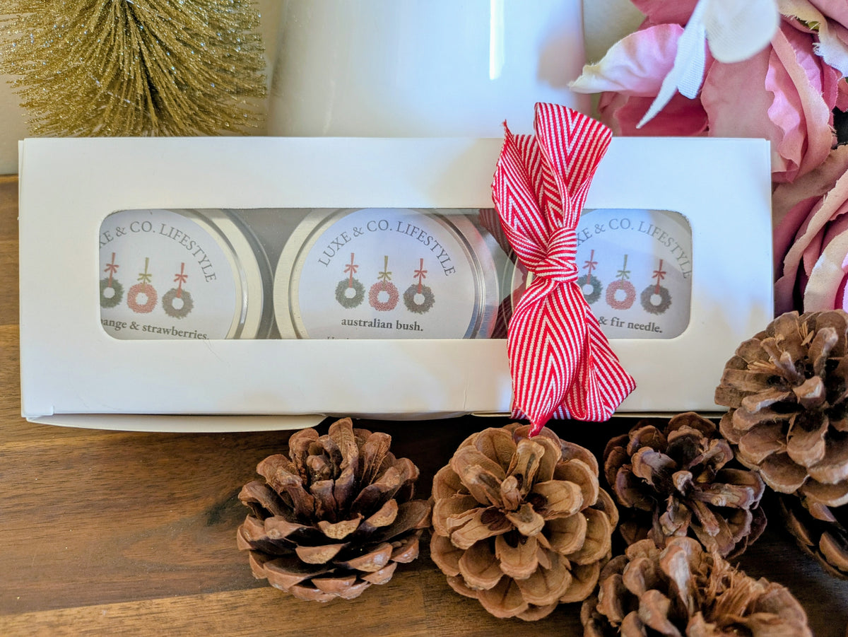 Limited Edition Christmas Scented Soy Wax Tin Candle Set 3x - Australiana