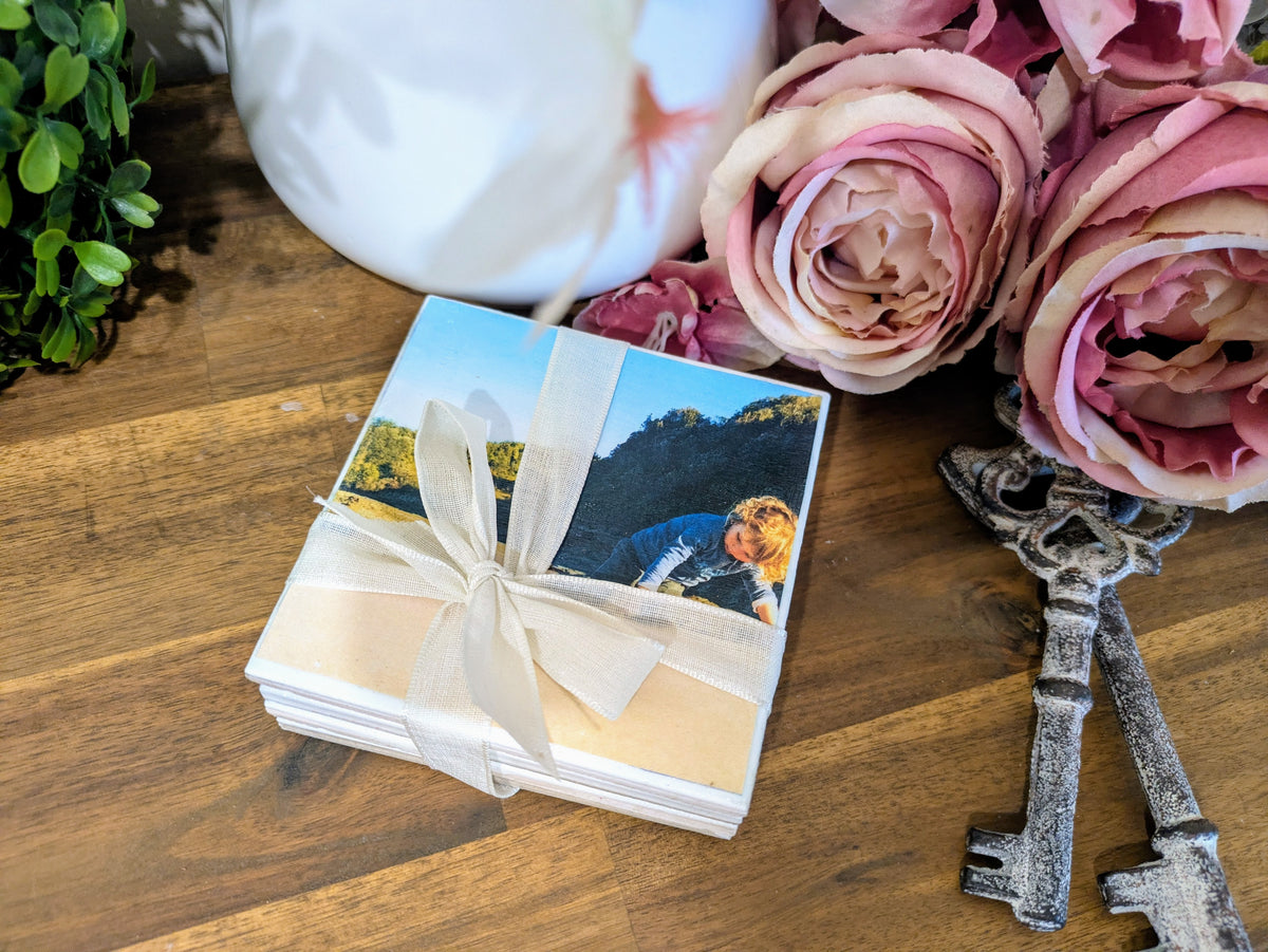 Hand Crafted Ceramic Coaster - Custom Made with Your Personal Photos Set of 4x