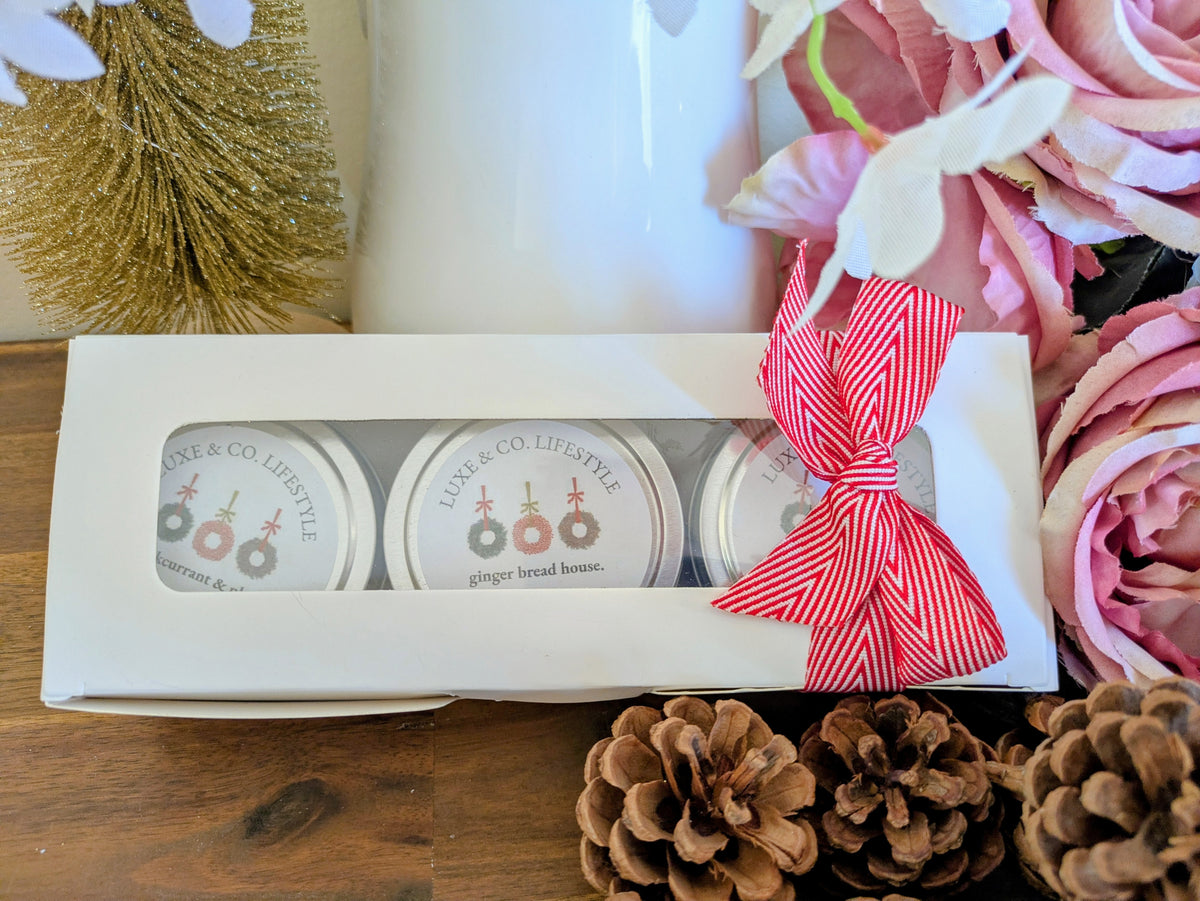 Limited Edition Christmas Scented Soy Wax Tin Candle Set 3x - Traditional