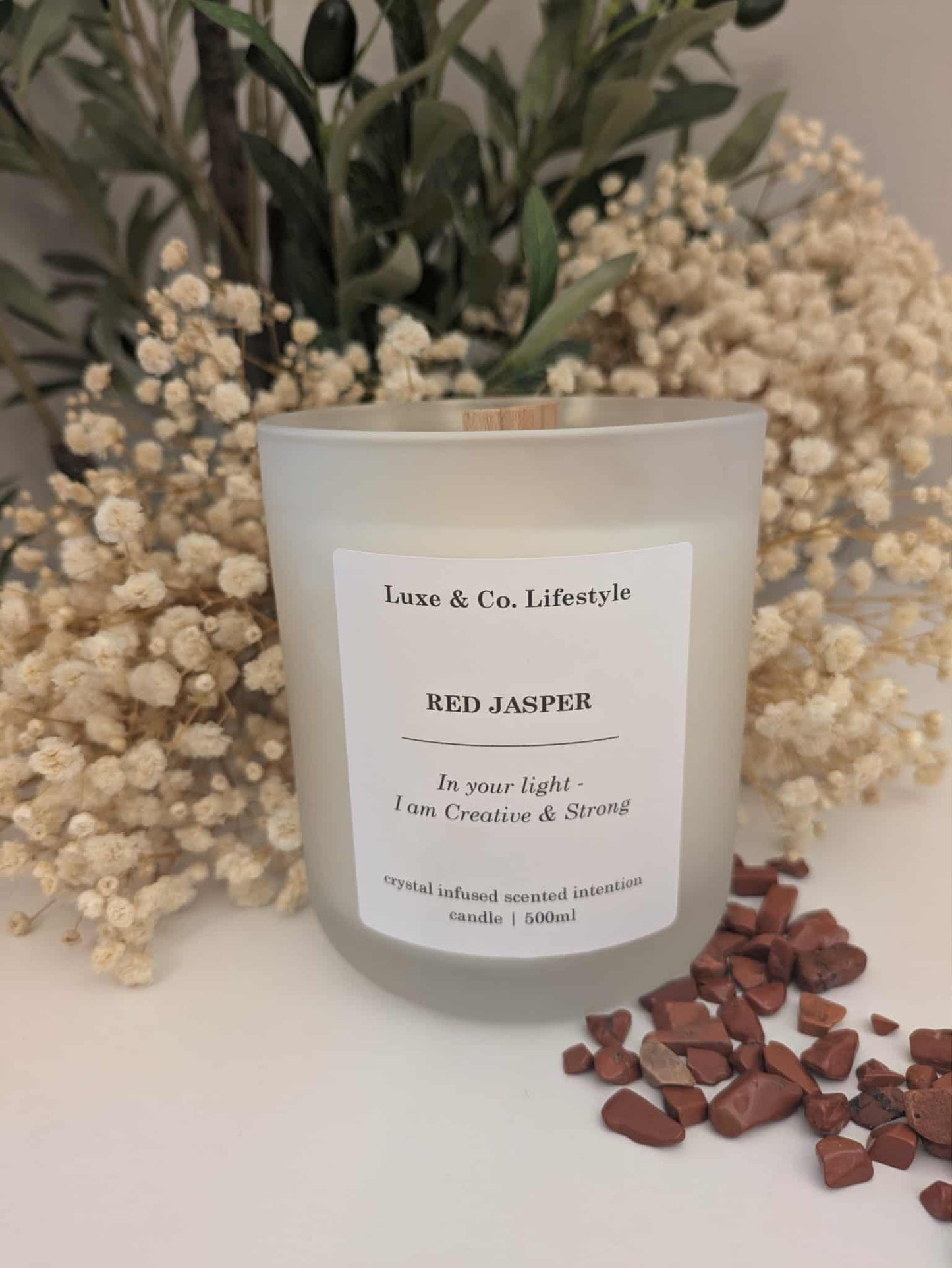 RED JASPER Crystal Infused Intention Candle - Creative & Strong