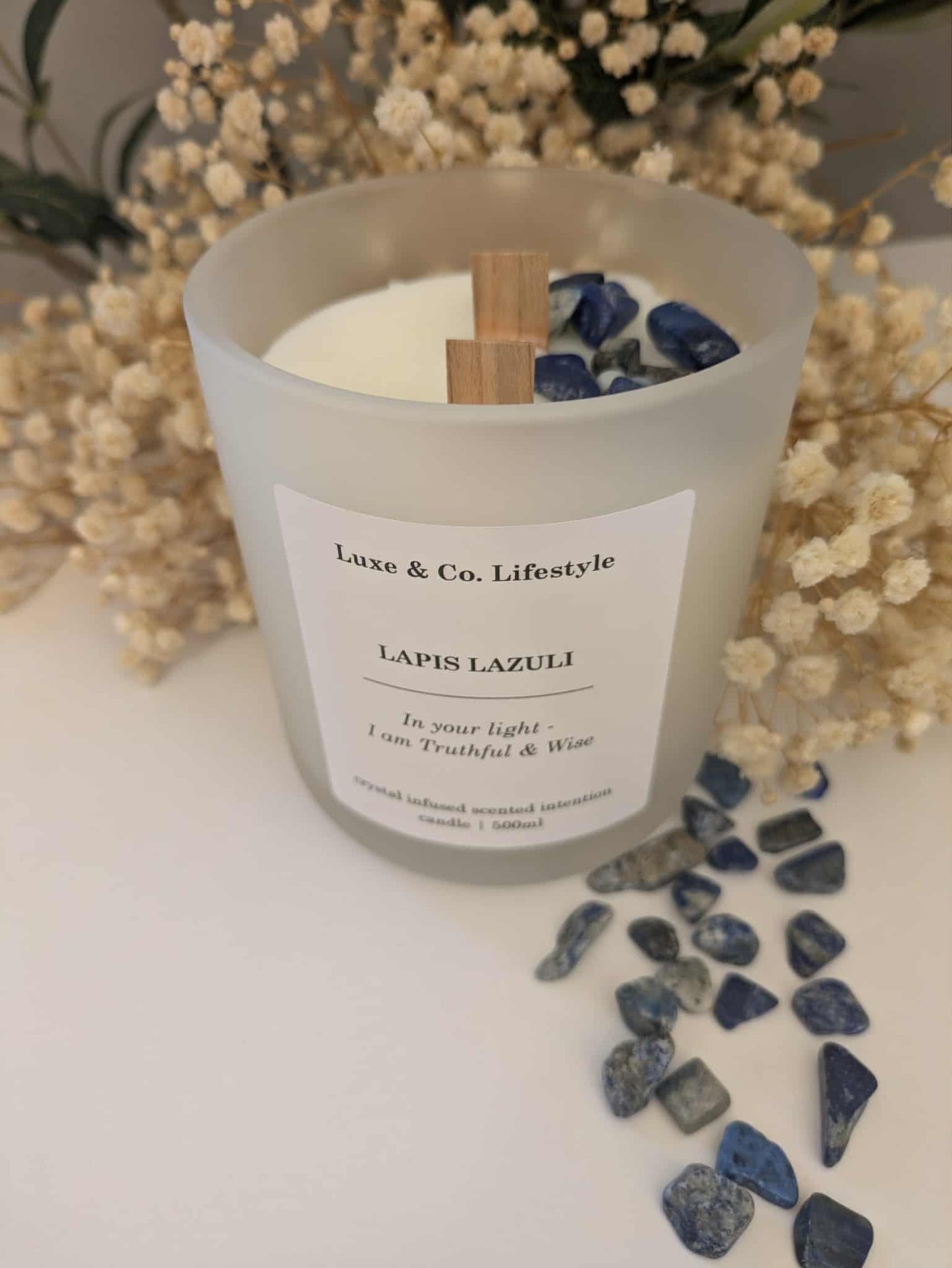 LAPIS LAZULI Crystal Infused Intention Candle - Truthful & Wise