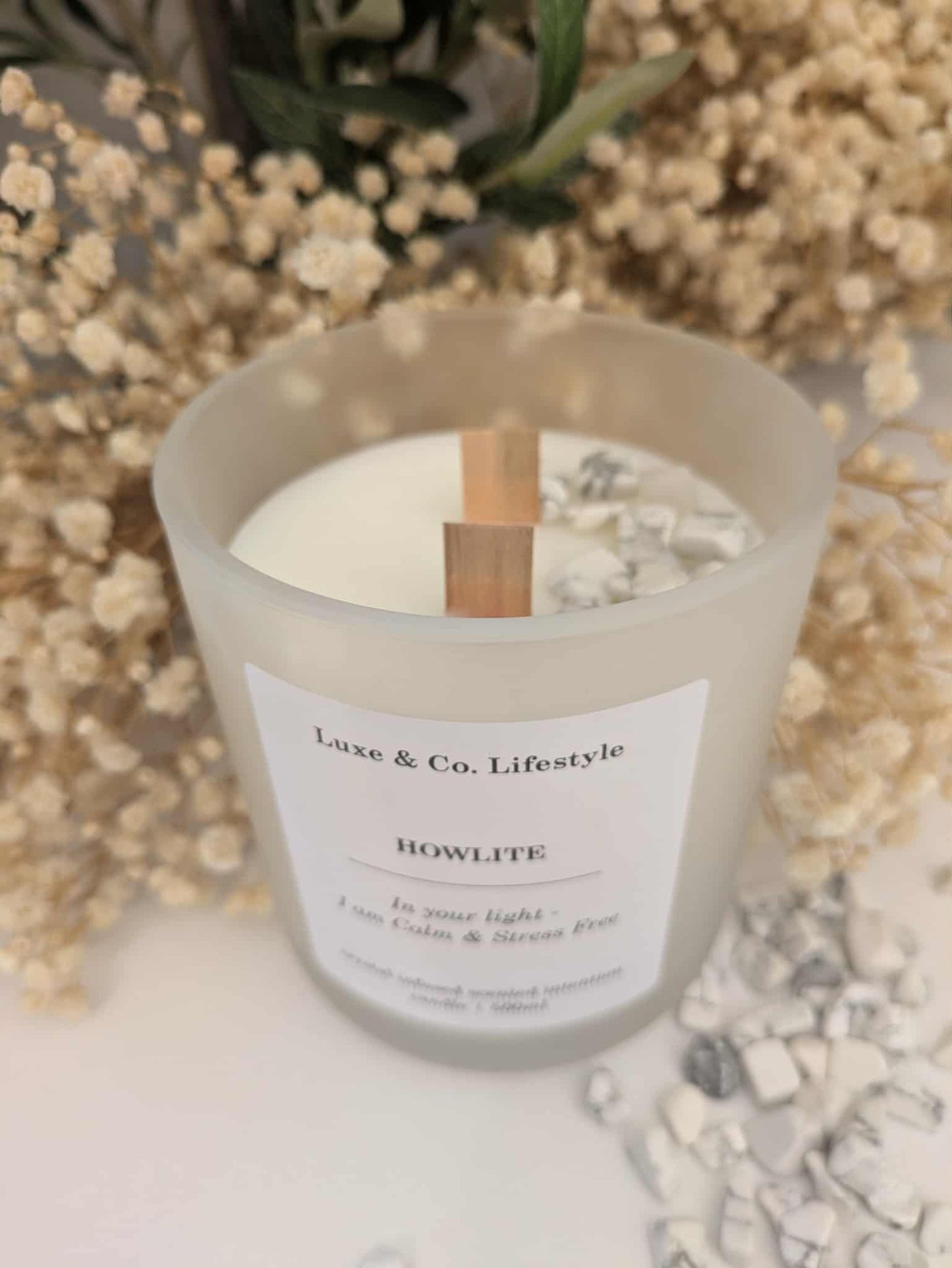 HOWLITE Crystal Infused Intention Candle - Calm & Stress Free