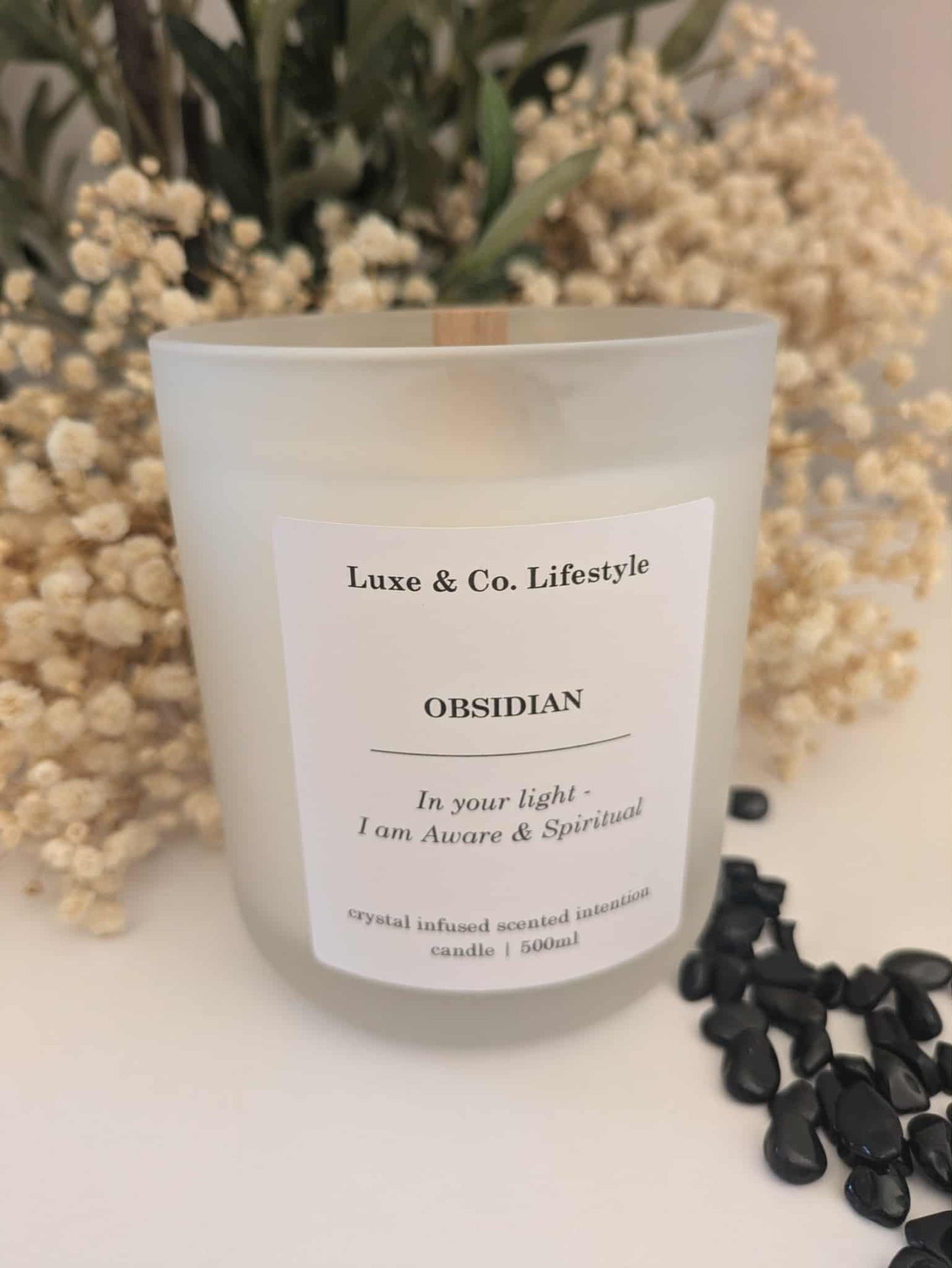 OBSIDIAN Crystal Infused Intention Candle - Aware & Spiritual