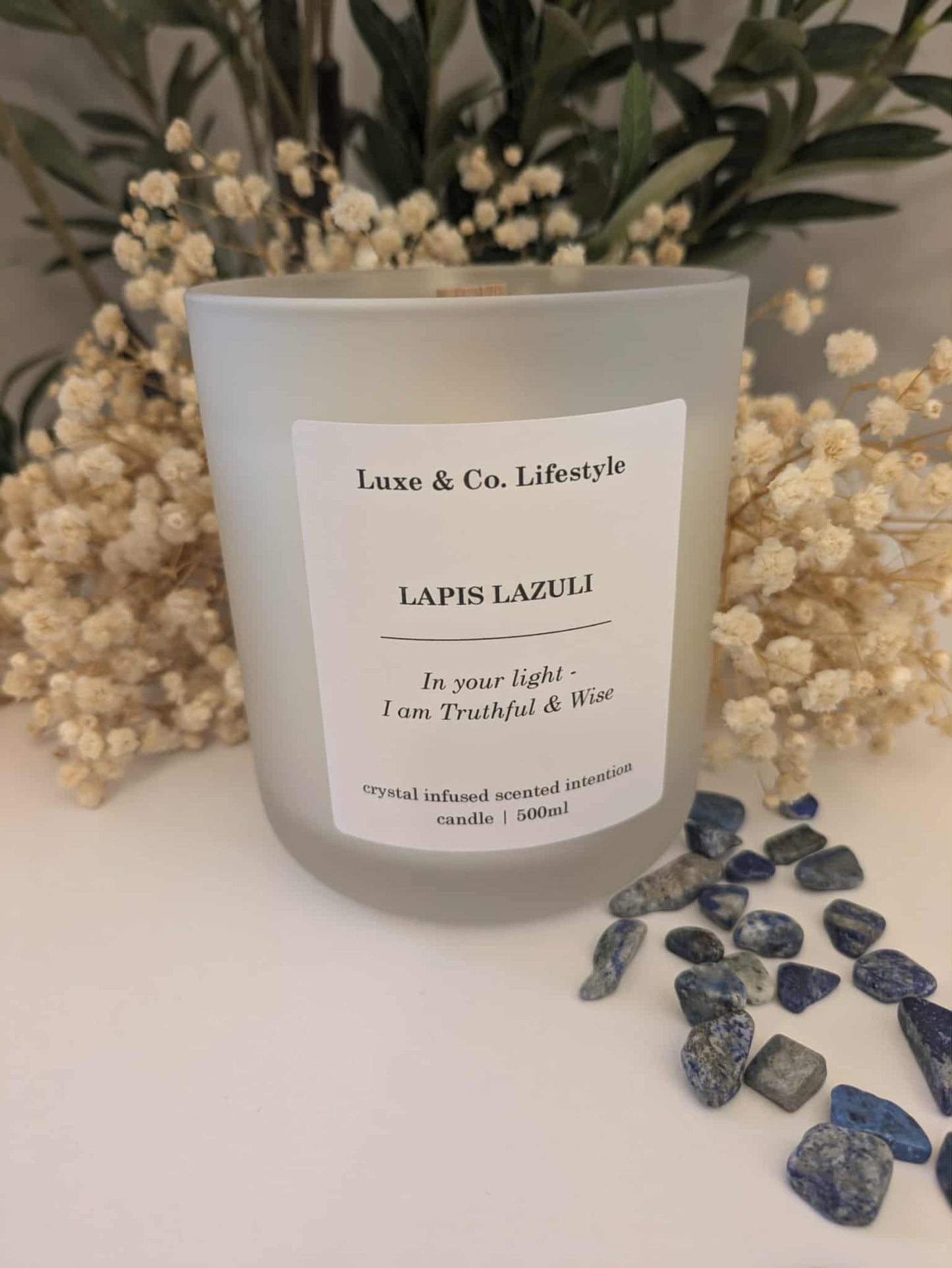 LAPIS LAZULI Crystal Infused Intention Candle - Truthful & Wise