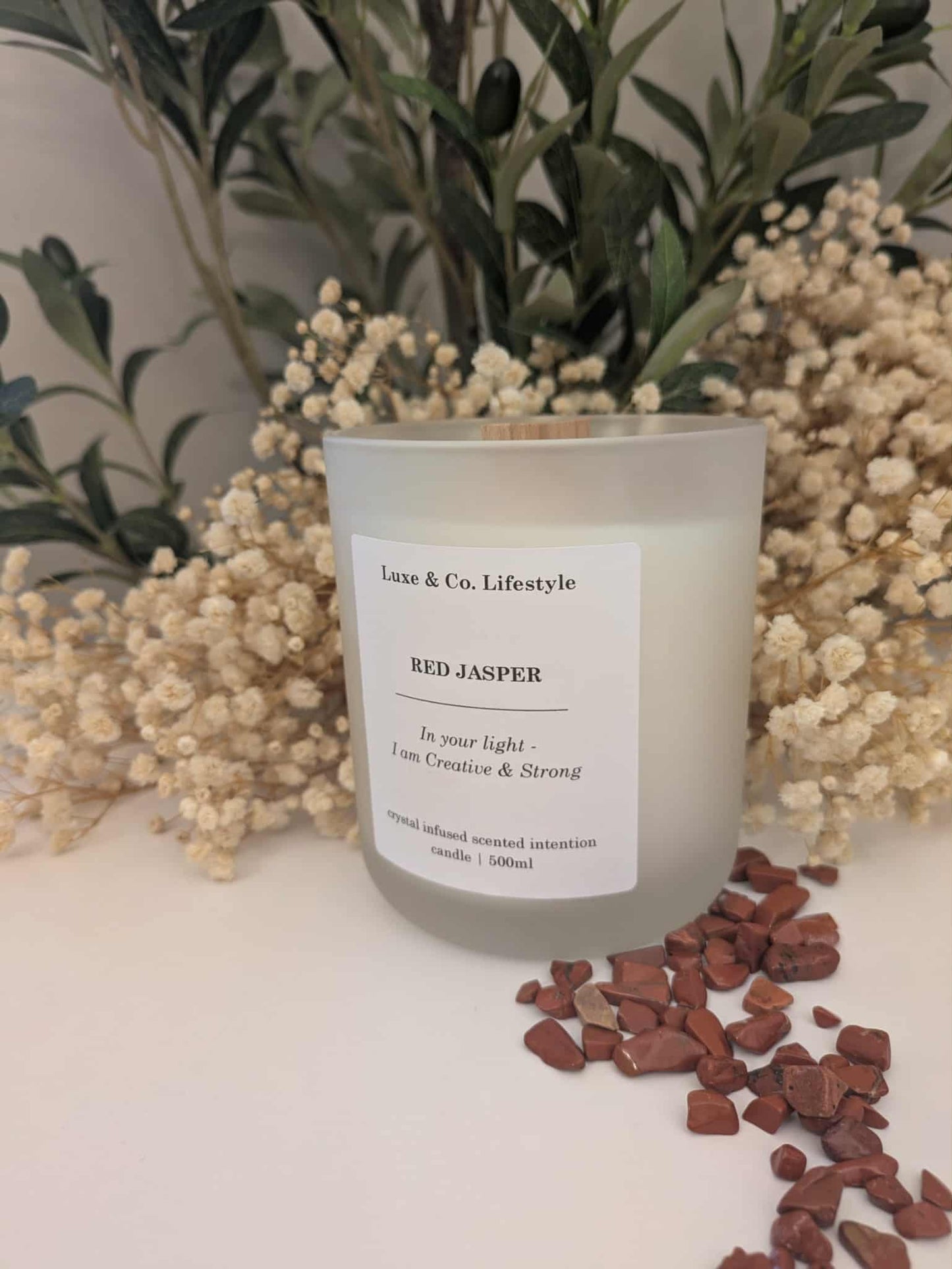 RED JASPER Crystal Infused Intention Candle - Creative & Strong