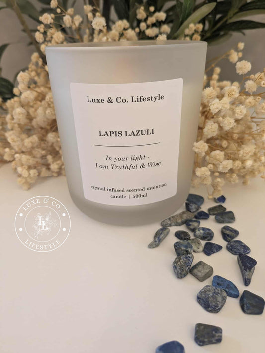 LAPIS LAZULI Crystal Infused Intention Candle - Truthful & Wise