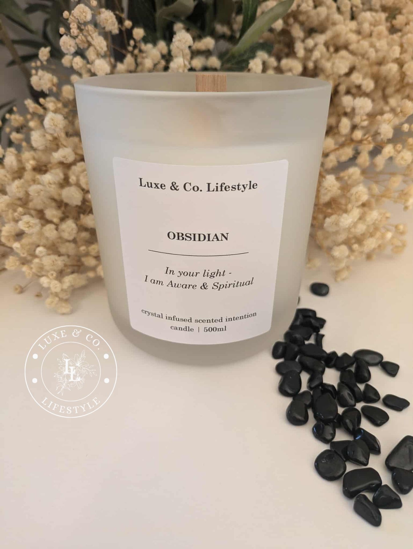 OBSIDIAN Crystal Infused Intention Candle - Aware & Spiritual