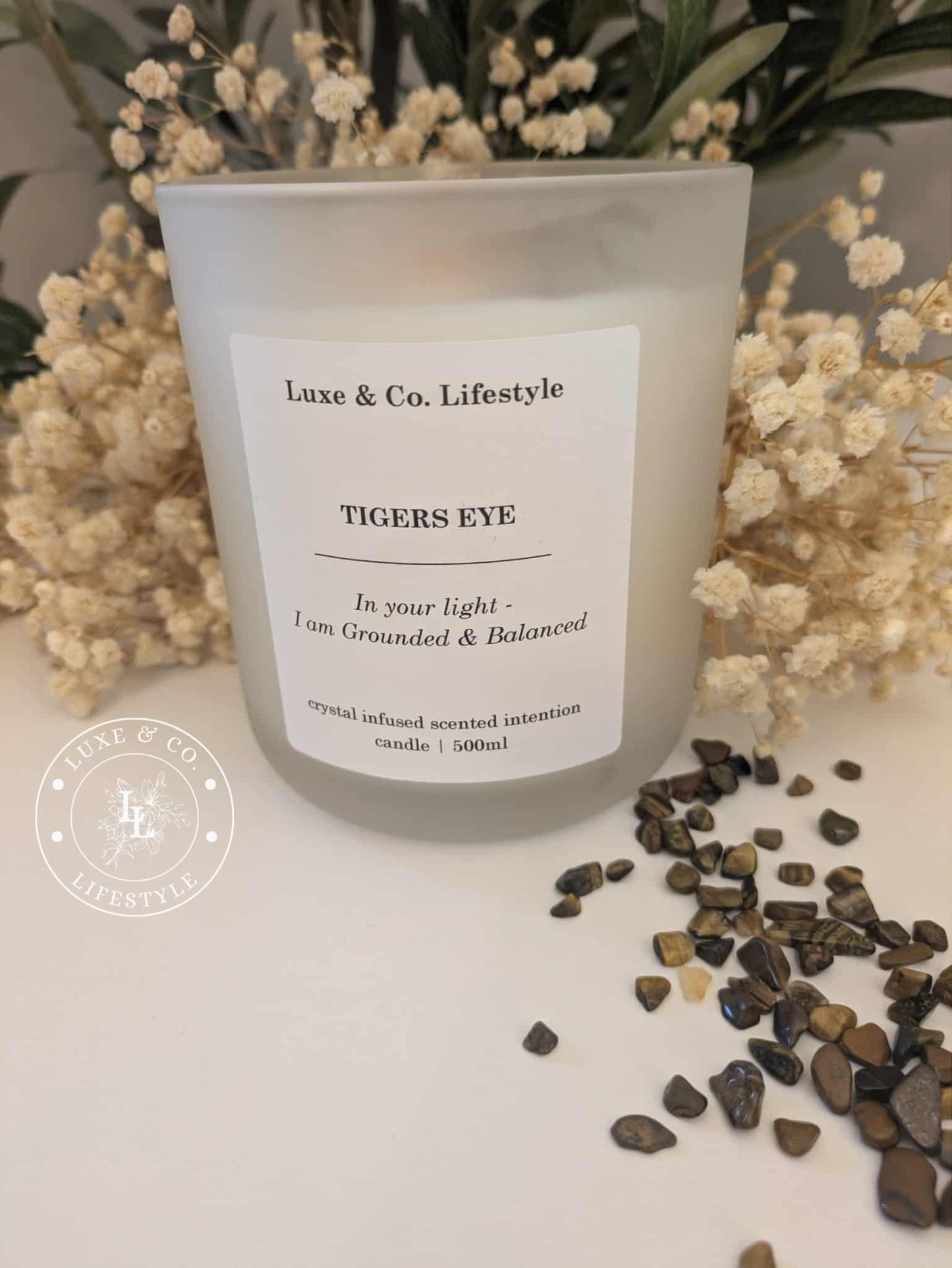 TIGERS EYE Crystal Infused Intention Candle - Grounded & Balanced