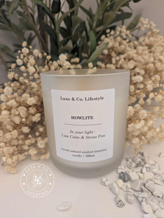 HOWLITE Crystal Infused Intention Candle - Calm & Stress Free