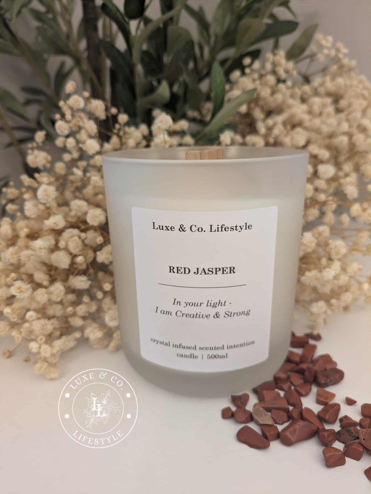 RED JASPER Crystal Infused Intention Candle - Creative & Strong