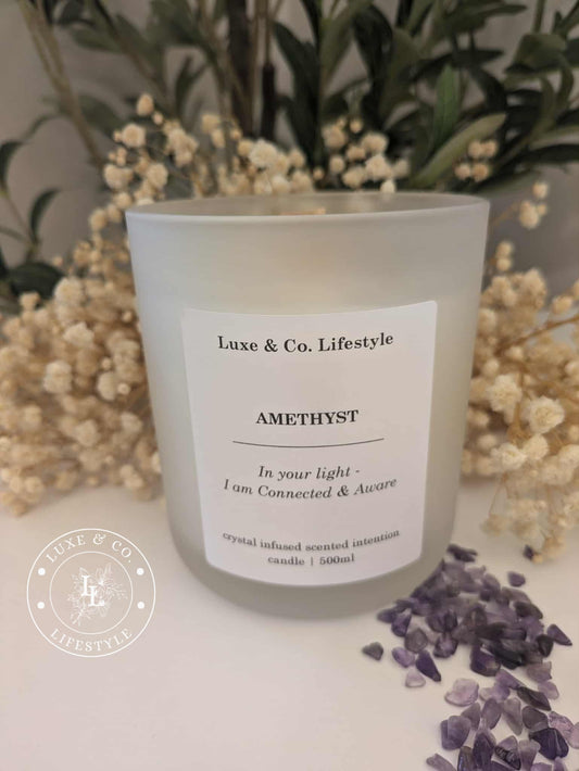 AMETHYST Crystal Infused Intention Candle - Connected & Aware