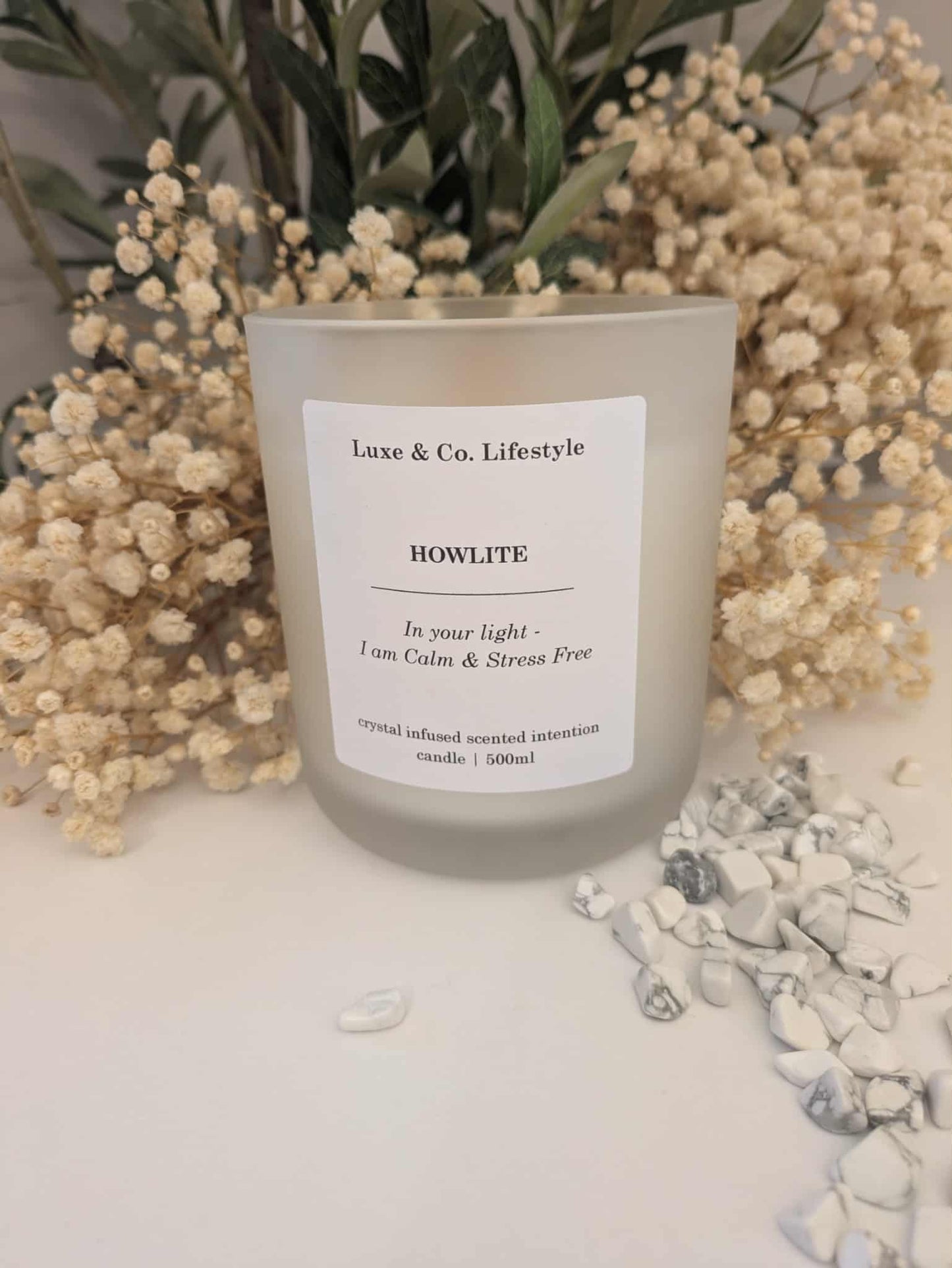 HOWLITE Crystal Infused Intention Candle - Calm & Stress Free