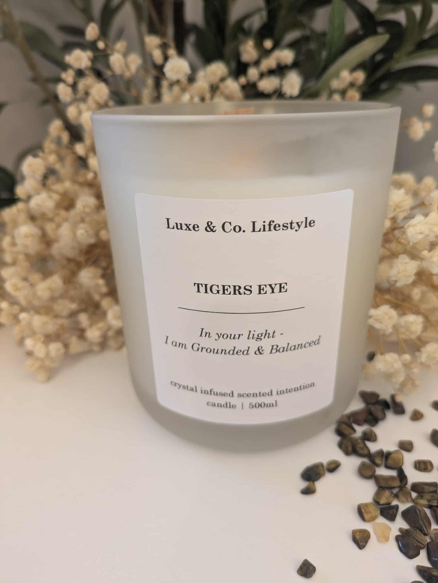 TIGERS EYE Crystal Infused Intention Candle - Grounded & Balanced