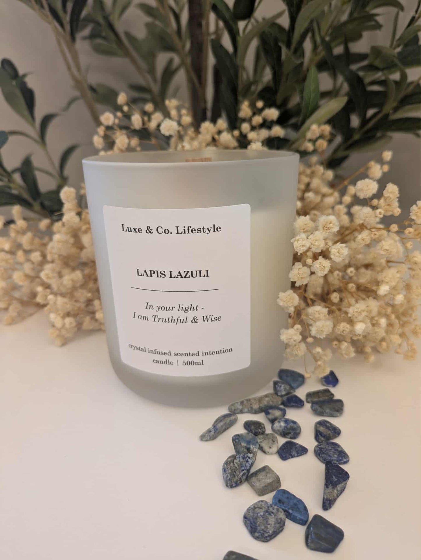 LAPIS LAZULI Crystal Infused Intention Candle - Truthful & Wise