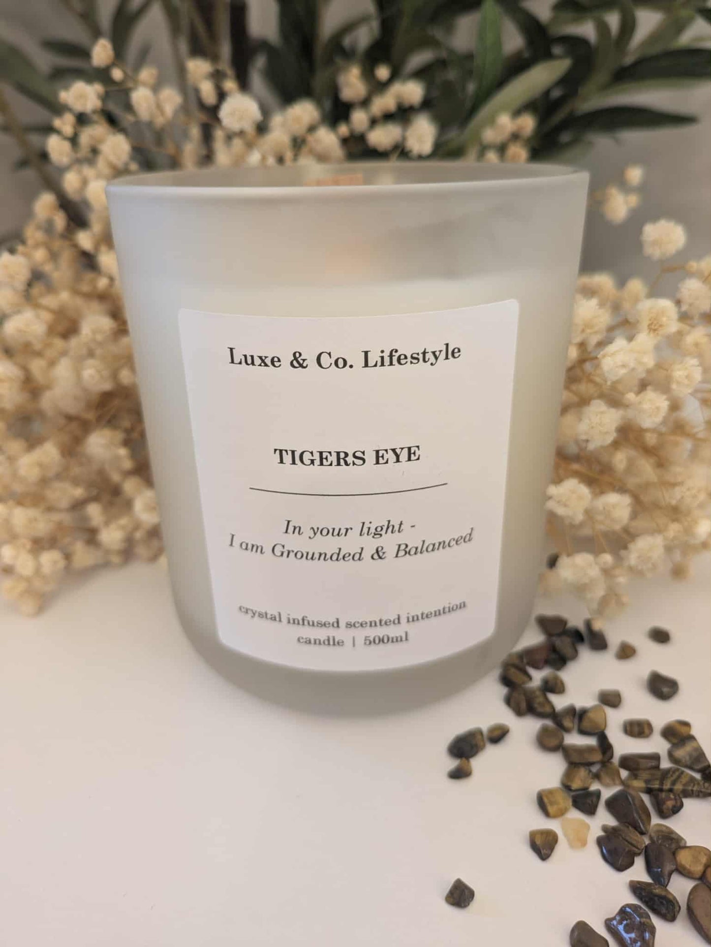 TIGERS EYE Crystal Infused Intention Candle - Grounded & Balanced