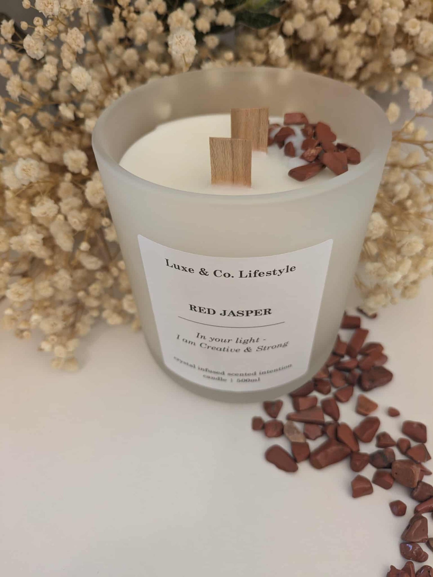 RED JASPER Crystal Infused Intention Candle - Creative & Strong