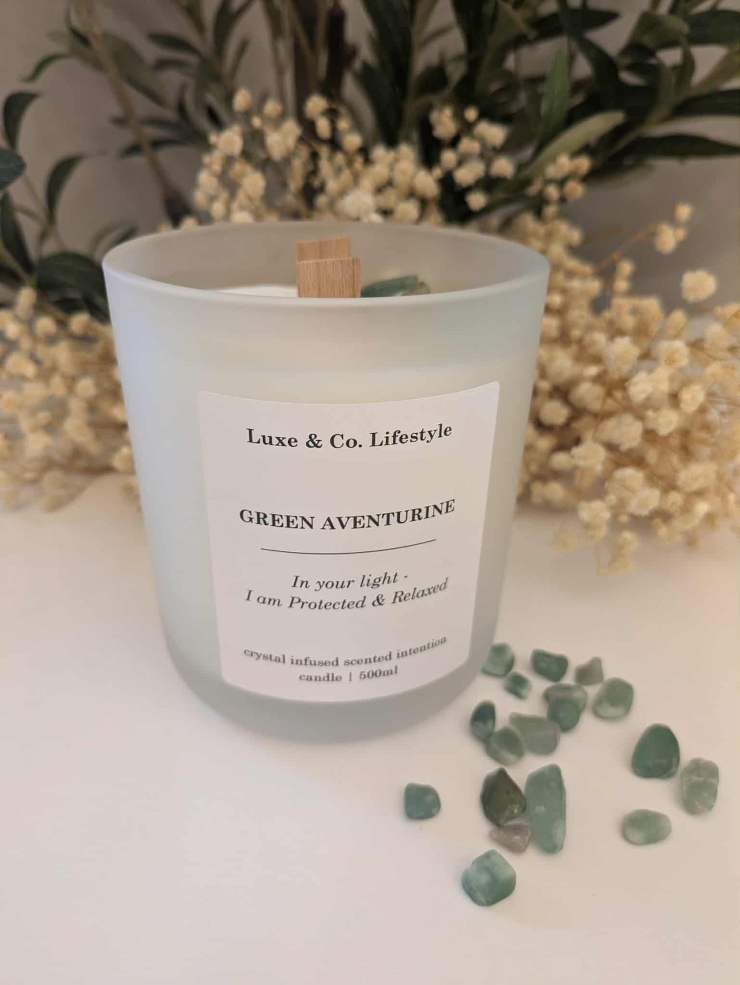 GREEN AVENTURINE Crystal Infused Intention Candle - Protected & Relaxed
