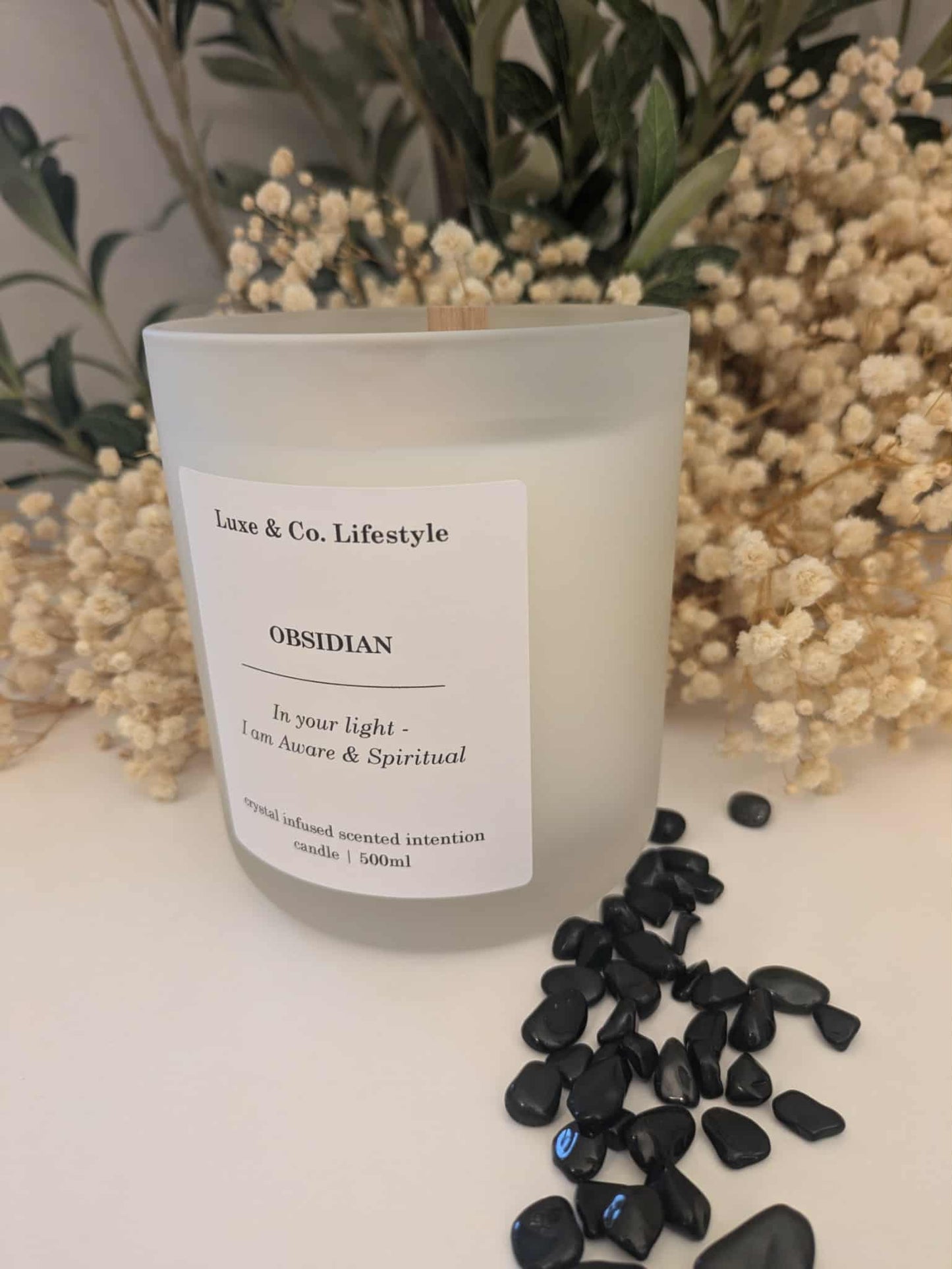OBSIDIAN Crystal Infused Intention Candle - Aware & Spiritual