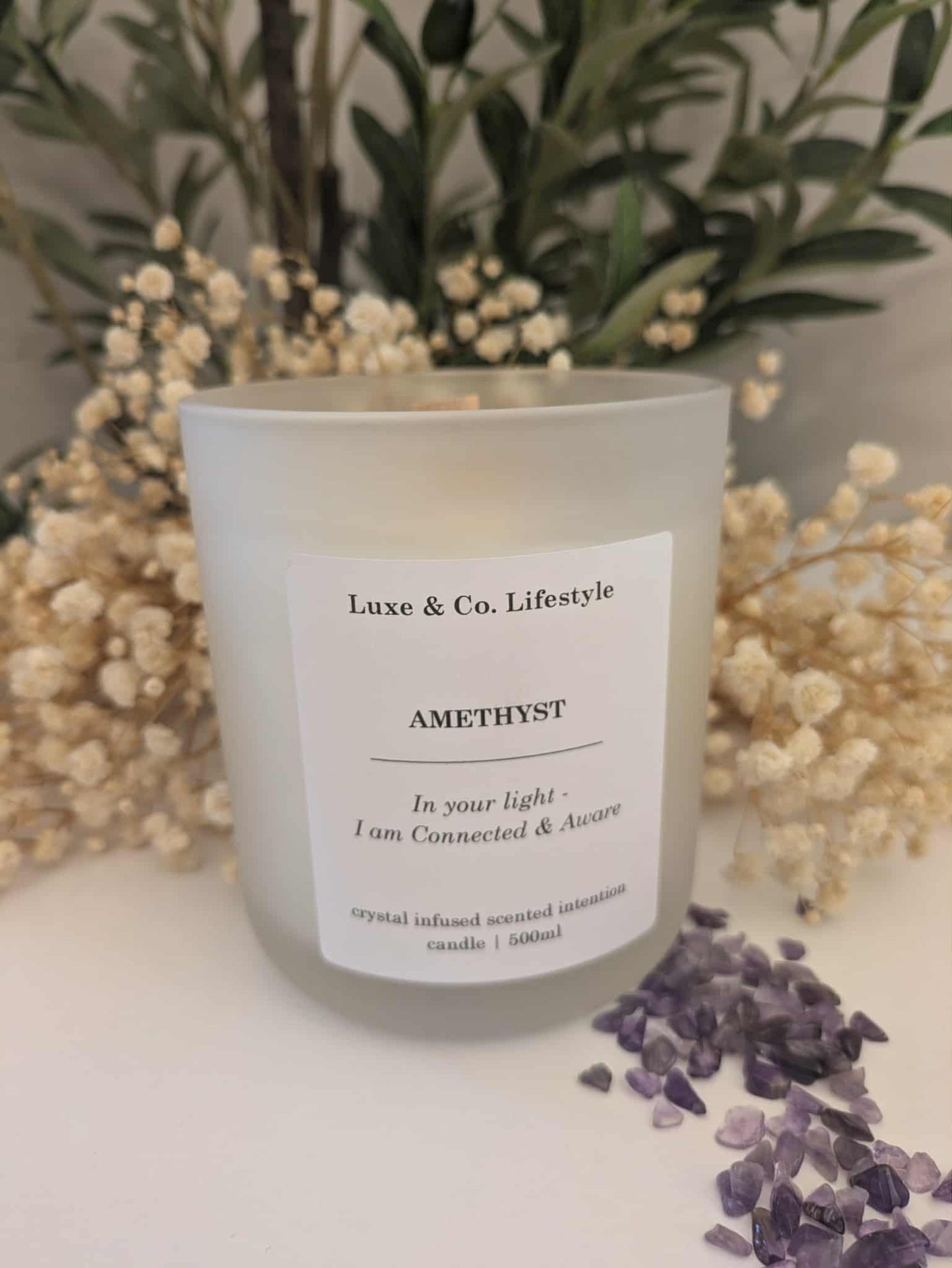 AMETHYST Crystal Infused Intention Candle - Connected & Aware