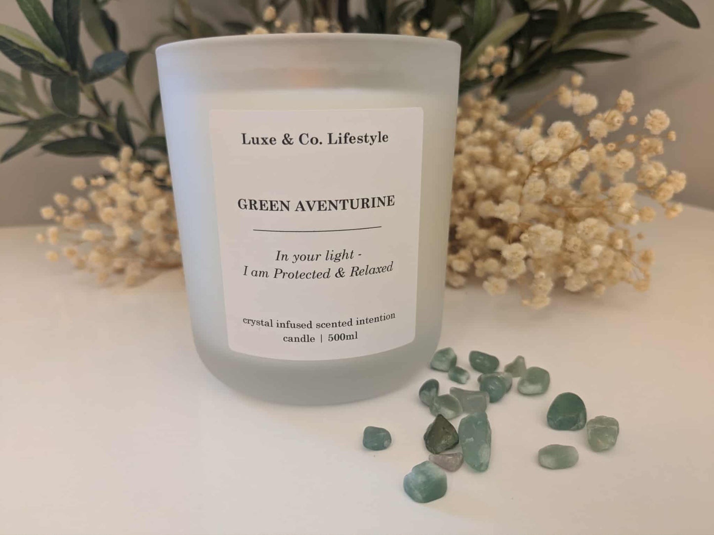 GREEN AVENTURINE Crystal Infused Intention Candle - Protected & Relaxed