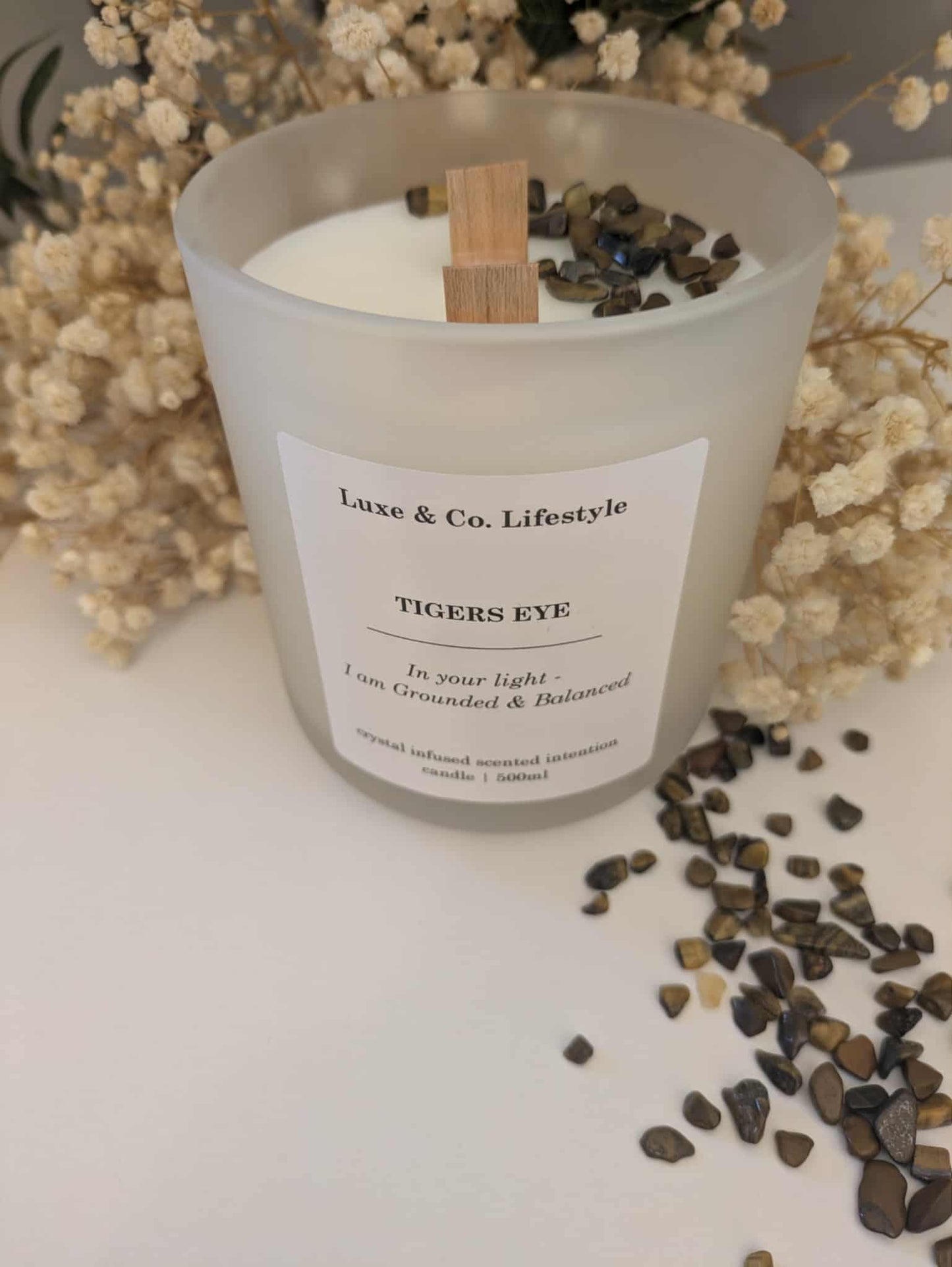 TIGERS EYE Crystal Infused Intention Candle - Grounded & Balanced