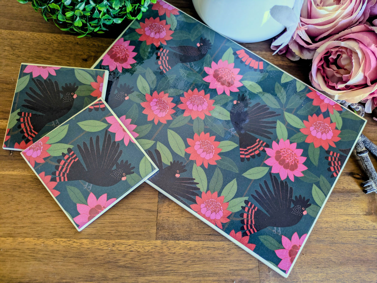 Hand Crafted Ceramic Coaster - Australian Birds Extra Large (a)