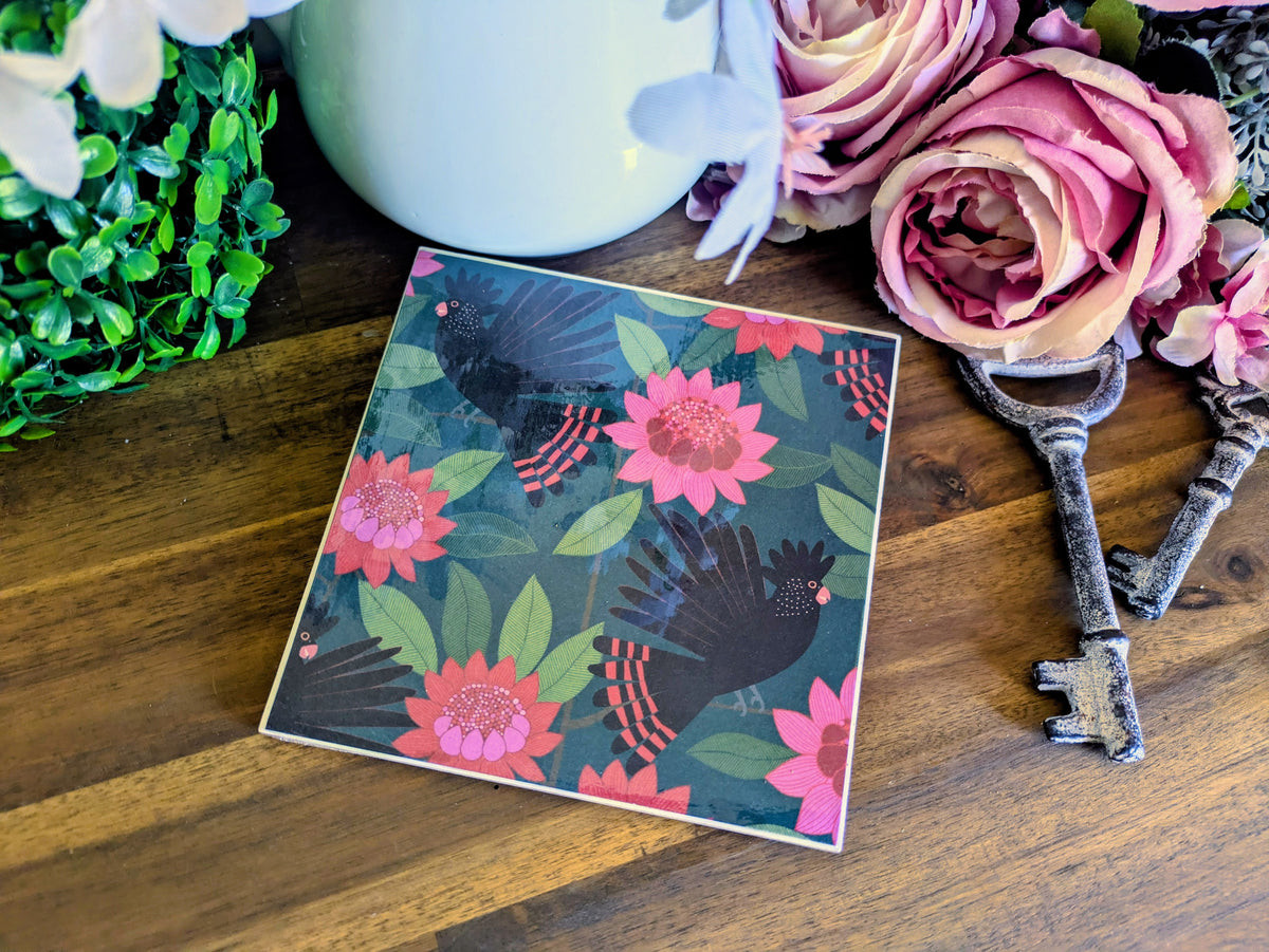 Hand Crafted Ceramic Coaster - Australian Birds Single Medium Size (b)
