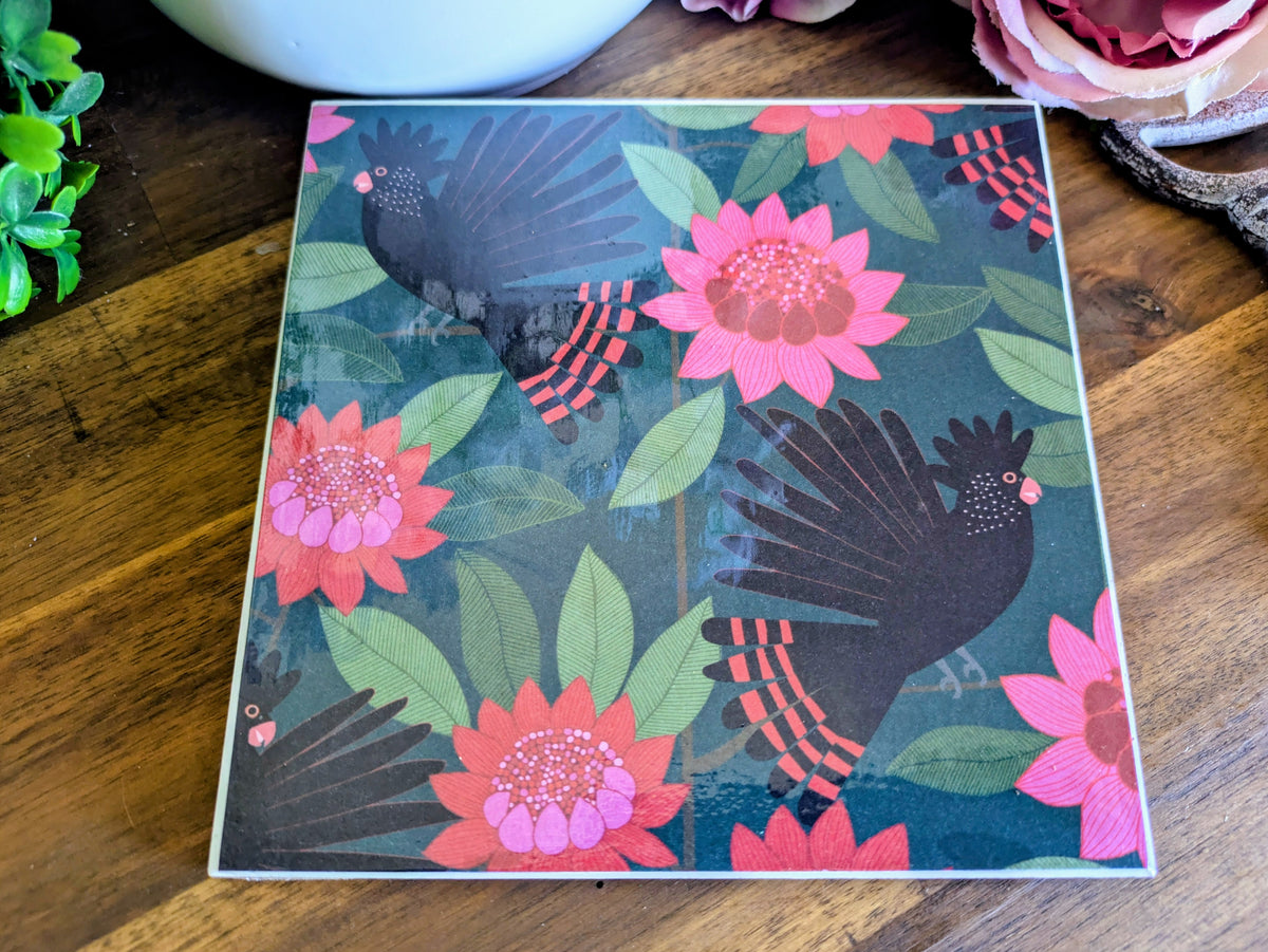 Hand Crafted Ceramic Coaster - Australian Birds Single Medium Size (b)