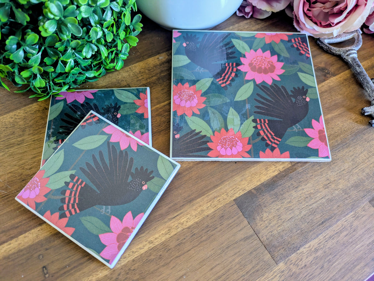 Hand Crafted Ceramic Coaster - Australian Birds Single Medium Size (b)