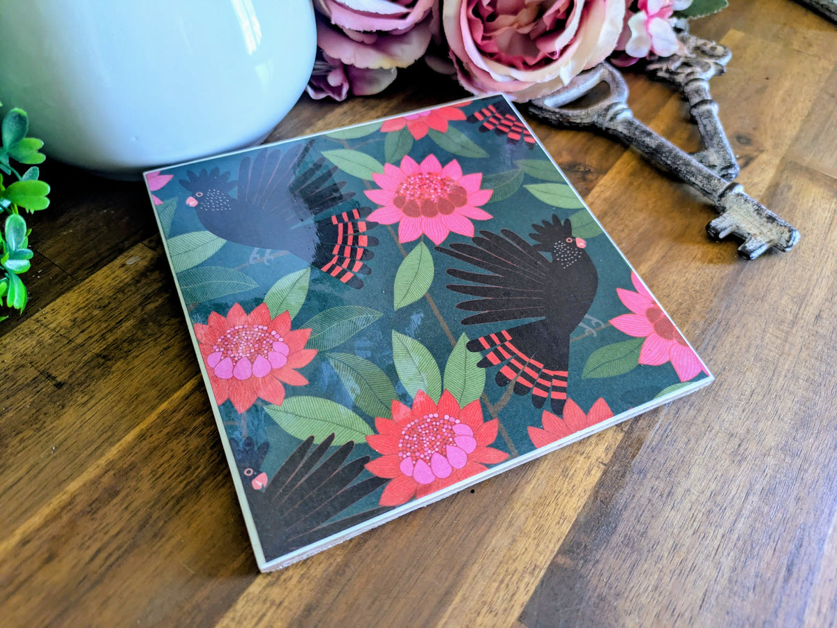 Hand Crafted Ceramic Coaster - Australian Birds Single Medium Size (b)