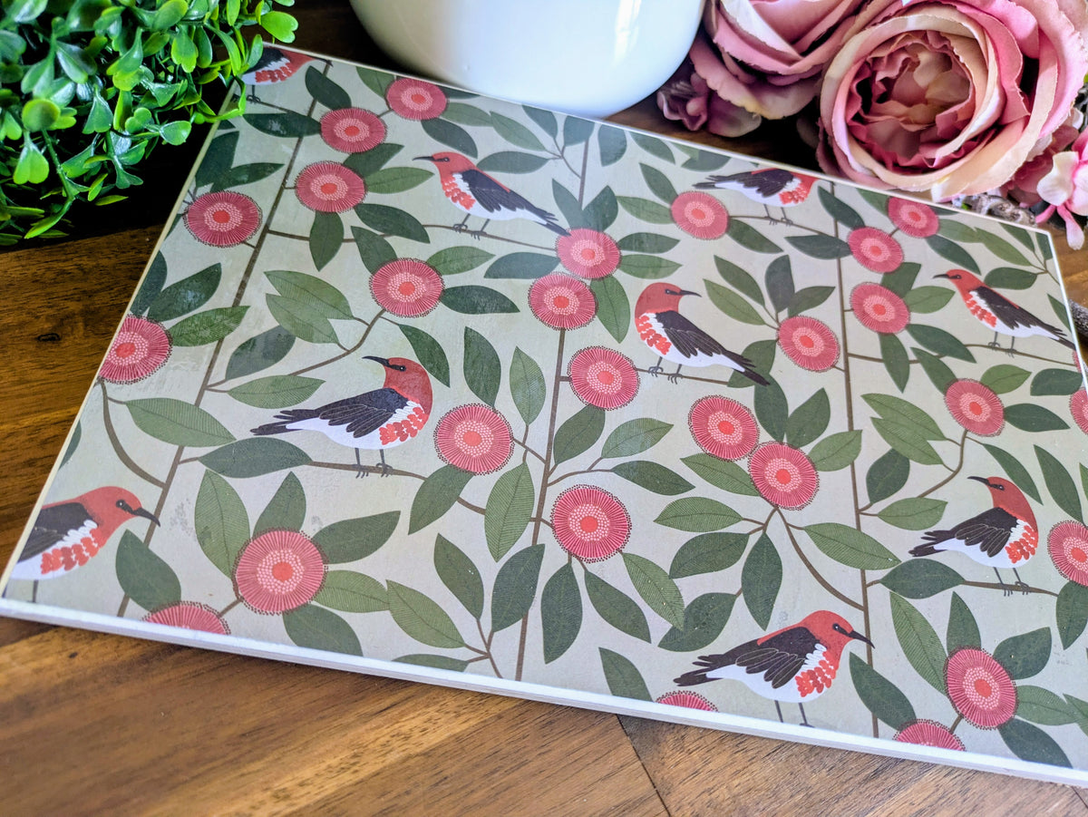 Hand Crafted Ceramic Coaster - Australian Birds Extra Large (d)