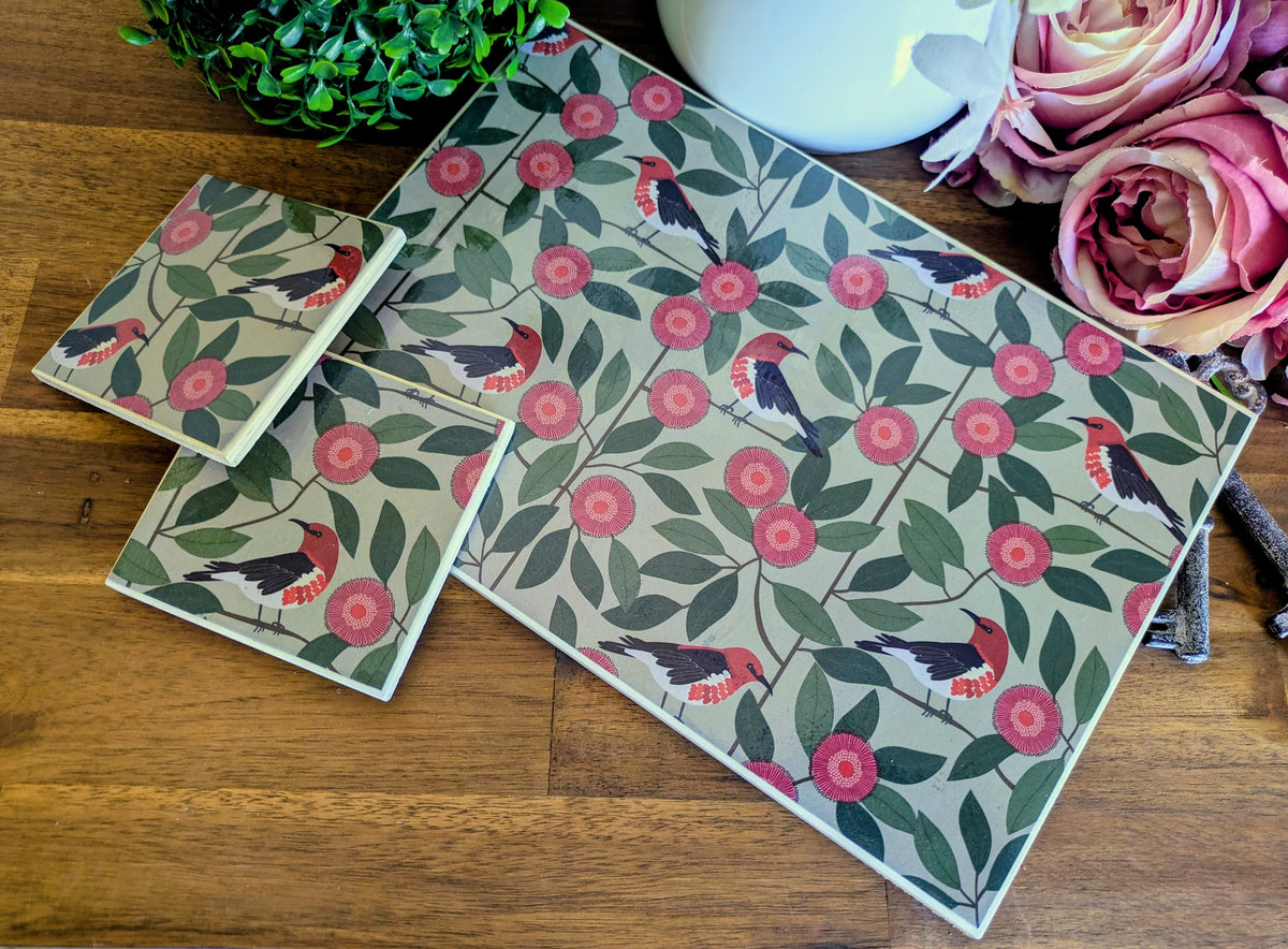Hand Crafted Ceramic Coaster - Australian Birds Extra Large (d)