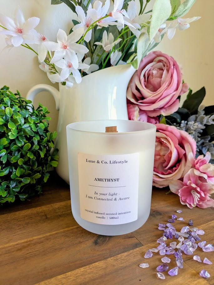 AMETHYST Crystal Infused Intention Candle - Connected & Aware