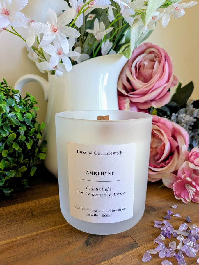 AMETHYST Crystal Infused Intention Candle - Connected & Aware