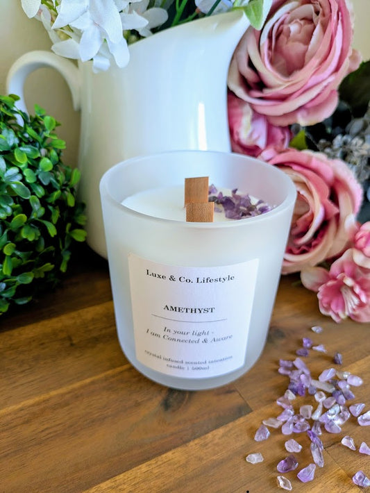 AMETHYST Crystal Infused Intention Candle - Connected & Aware