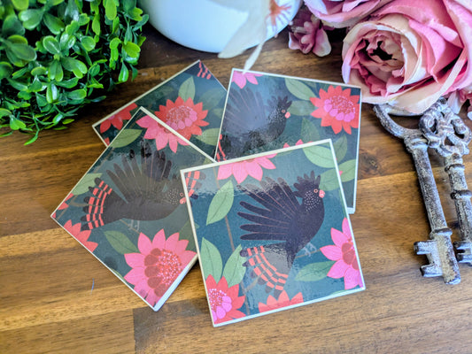 Hand Crafted Ceramic Coaster - Australian Birds Set of 4x (a)