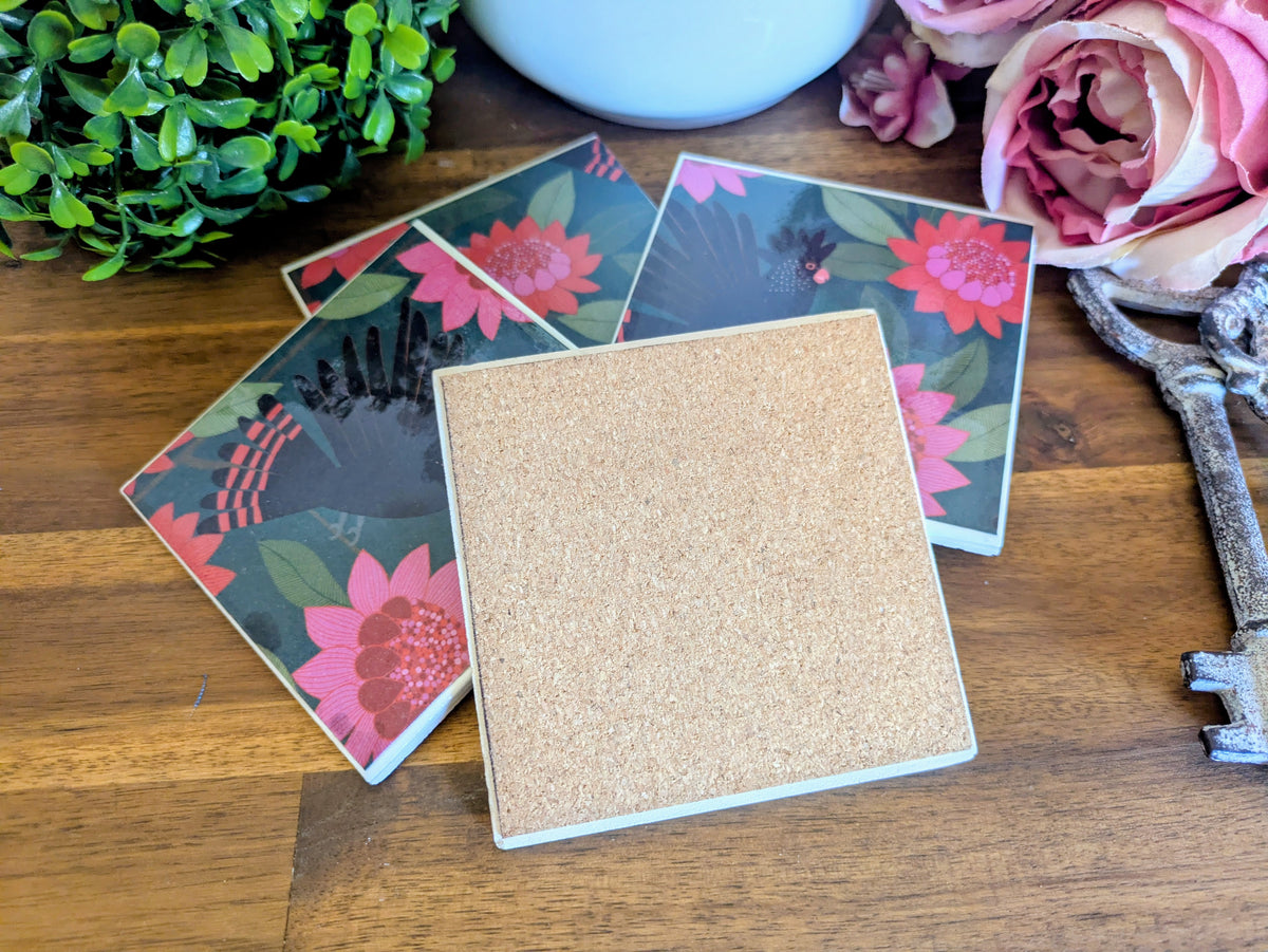 Hand Crafted Ceramic Coaster - Australian Birds Set of 4x (a)