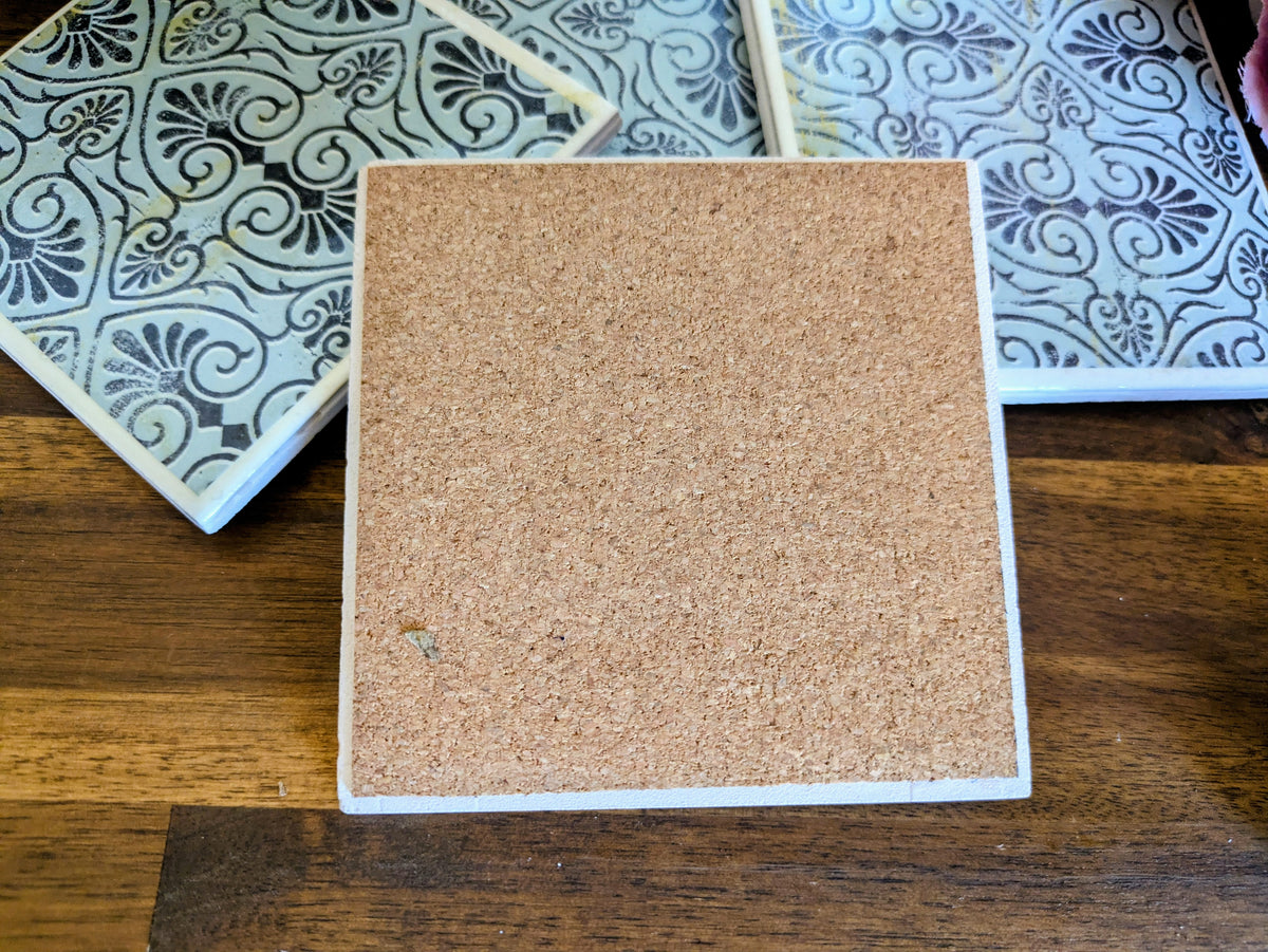 Hand Crafted Ceramic Coaster - Vintage Blue Paisley Pattern Set of 4x