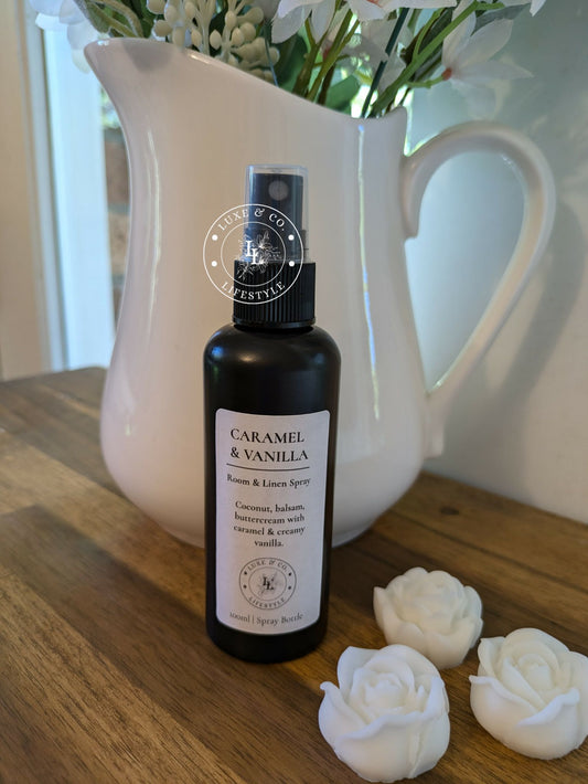 100ml Premium Fragrant Room & Linen Spray - CARAMEL & VANILLA