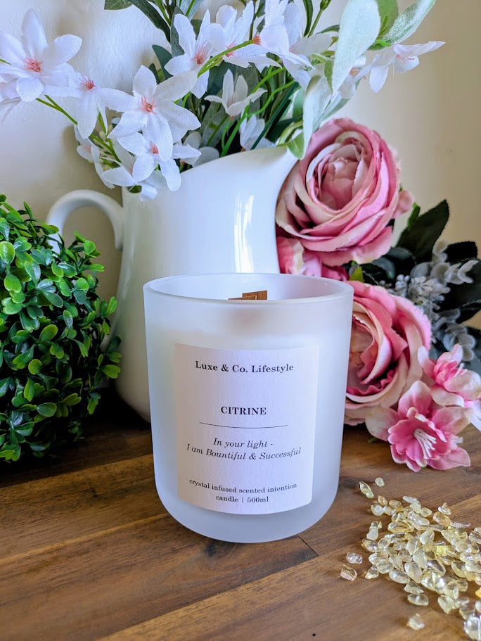 CITRINE Crystal Infused Intention Candle - Bountiful & Successful