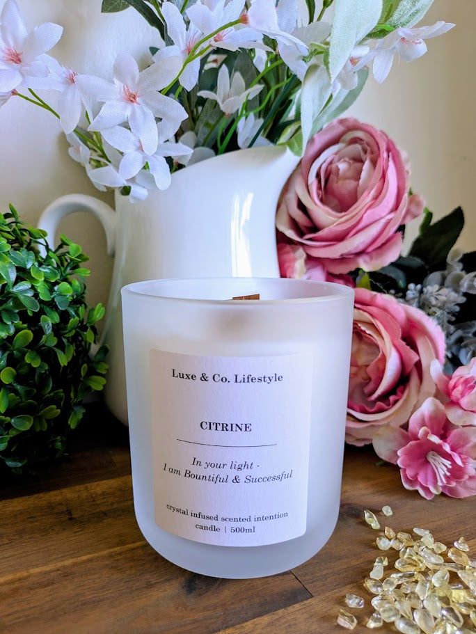 CITRINE Crystal Infused Intention Candle - Bountiful & Successful