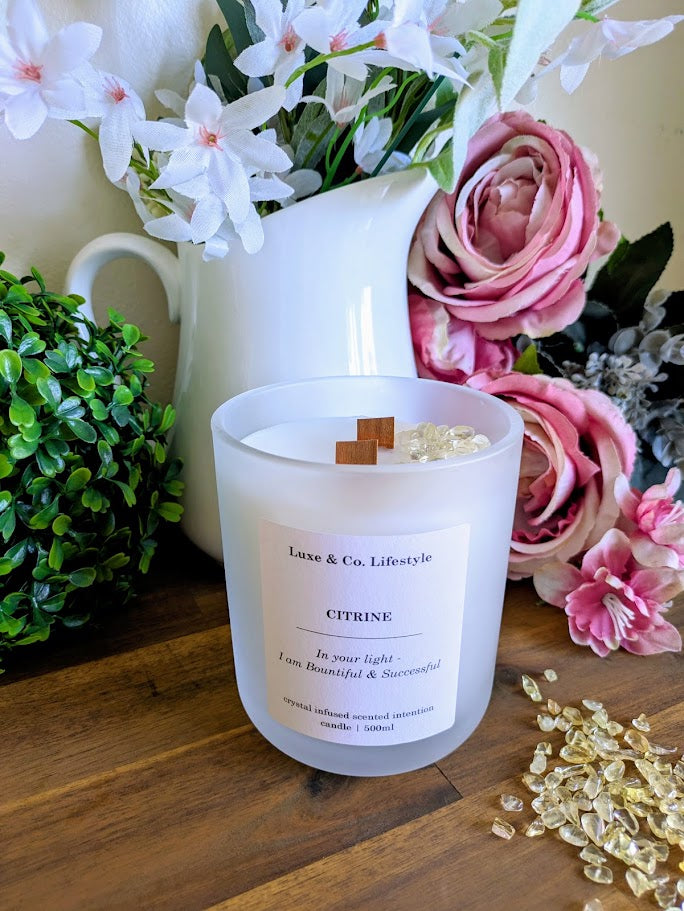 CITRINE Crystal Infused Intention Candle - Bountiful & Successful