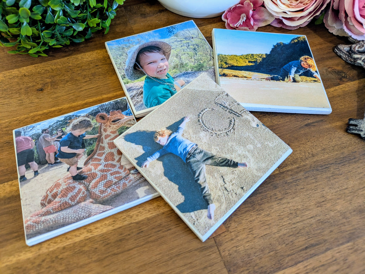 Hand Crafted Ceramic Coaster - Custom Made with Your Personal Photos Set of 4x