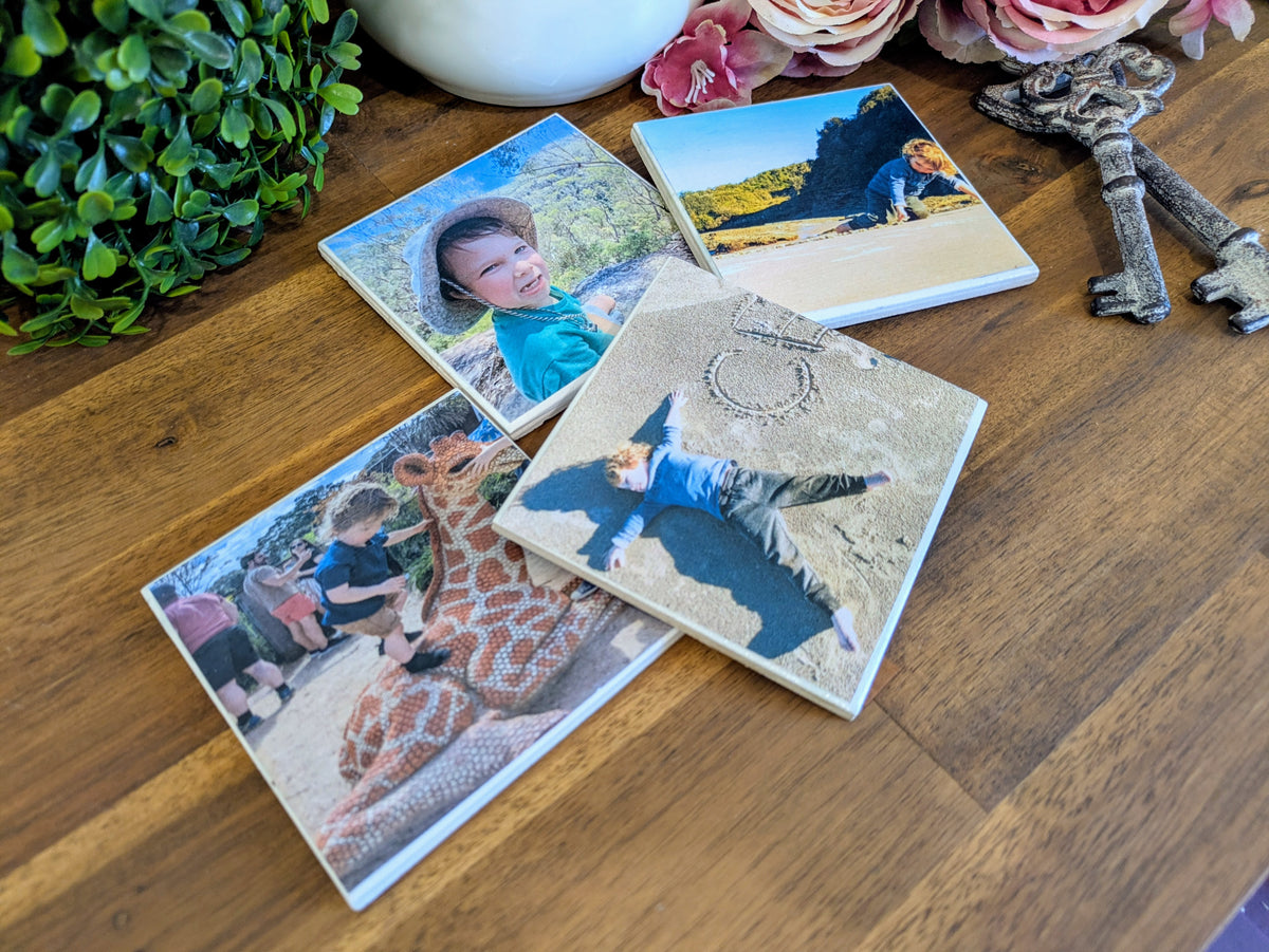 Hand Crafted Ceramic Coaster - Custom Made with Your Personal Photos Set of 4x