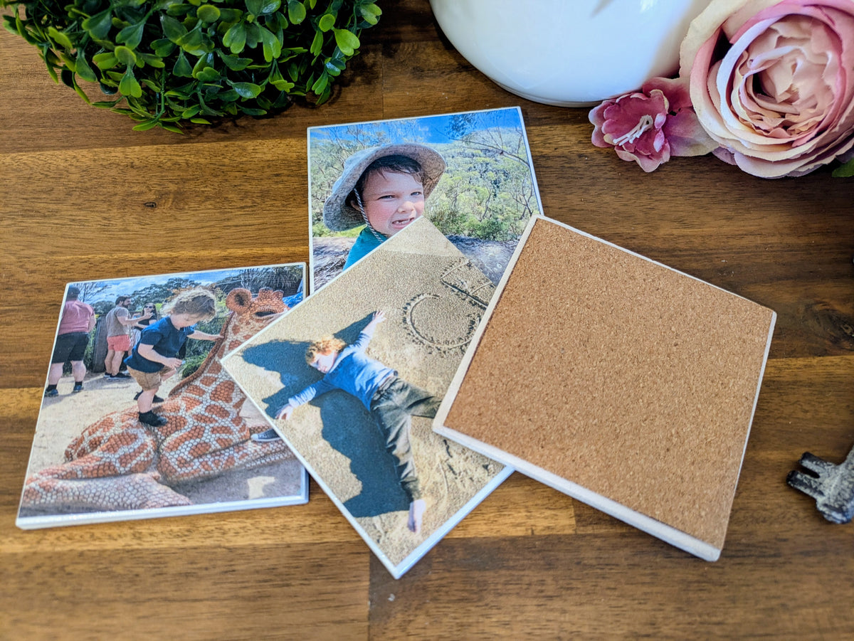 Hand Crafted Ceramic Coaster - Custom Made with Your Personal Photos Set of 4x