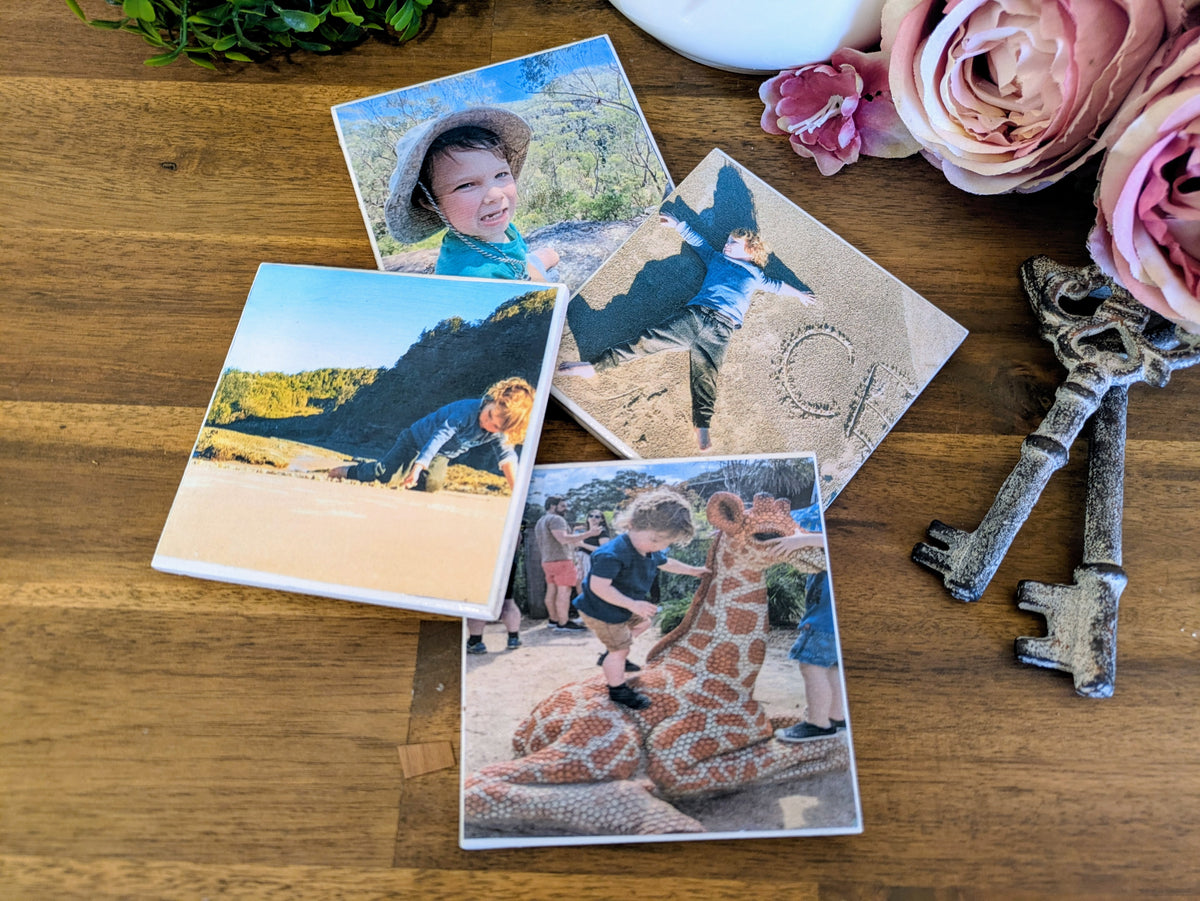 Hand Crafted Ceramic Coaster - Custom Made with Your Personal Photos Set of 4x