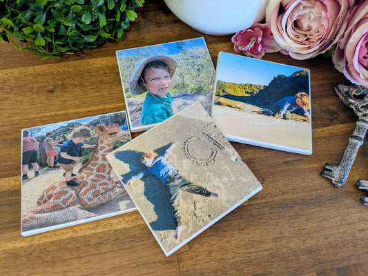 Hand Crafted Ceramic Coaster - Custom Made with Your Personal Photos Set of 4x