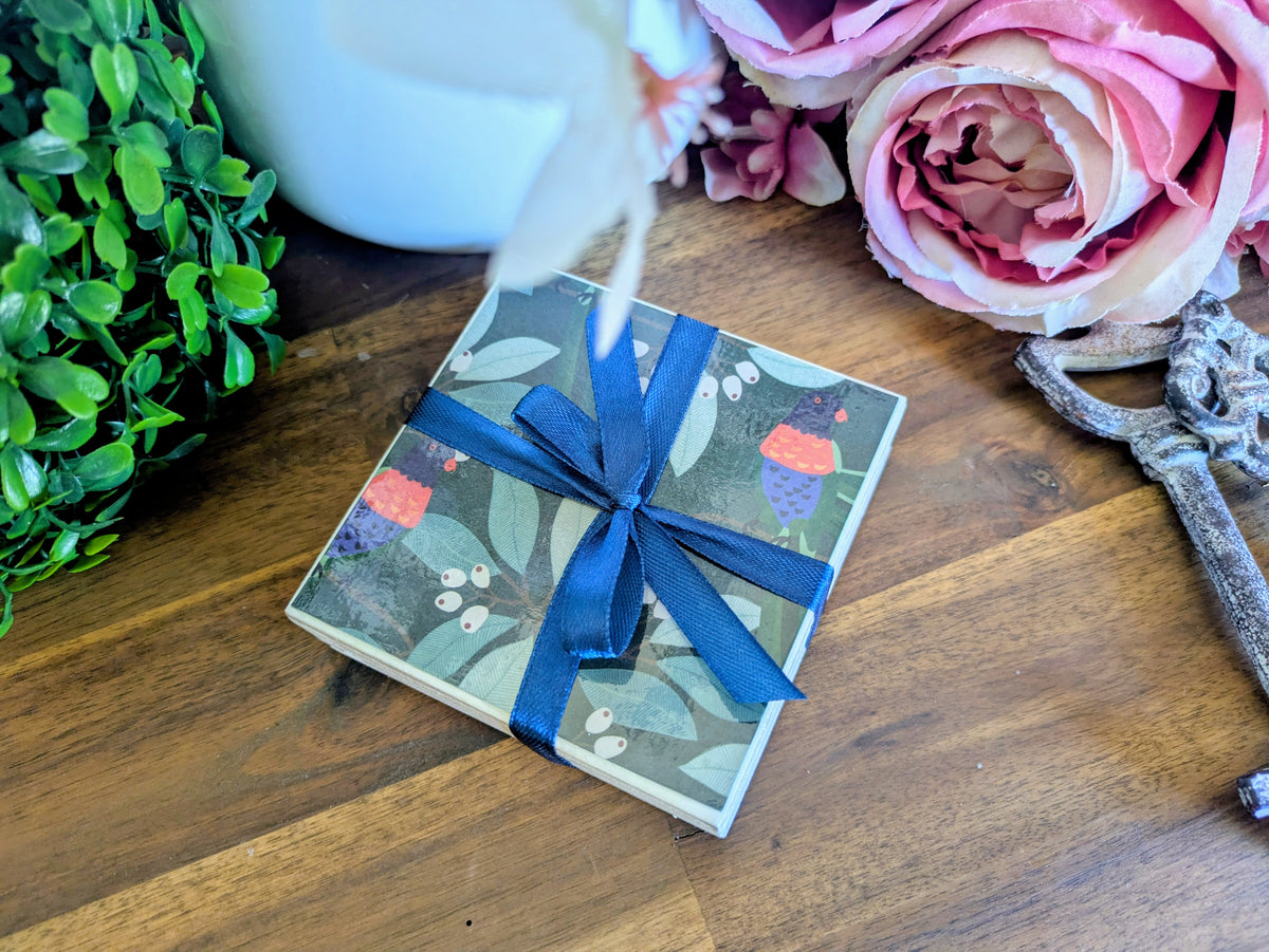Hand Crafted Ceramic Coaster - Australian Birds Set of 4x (b)