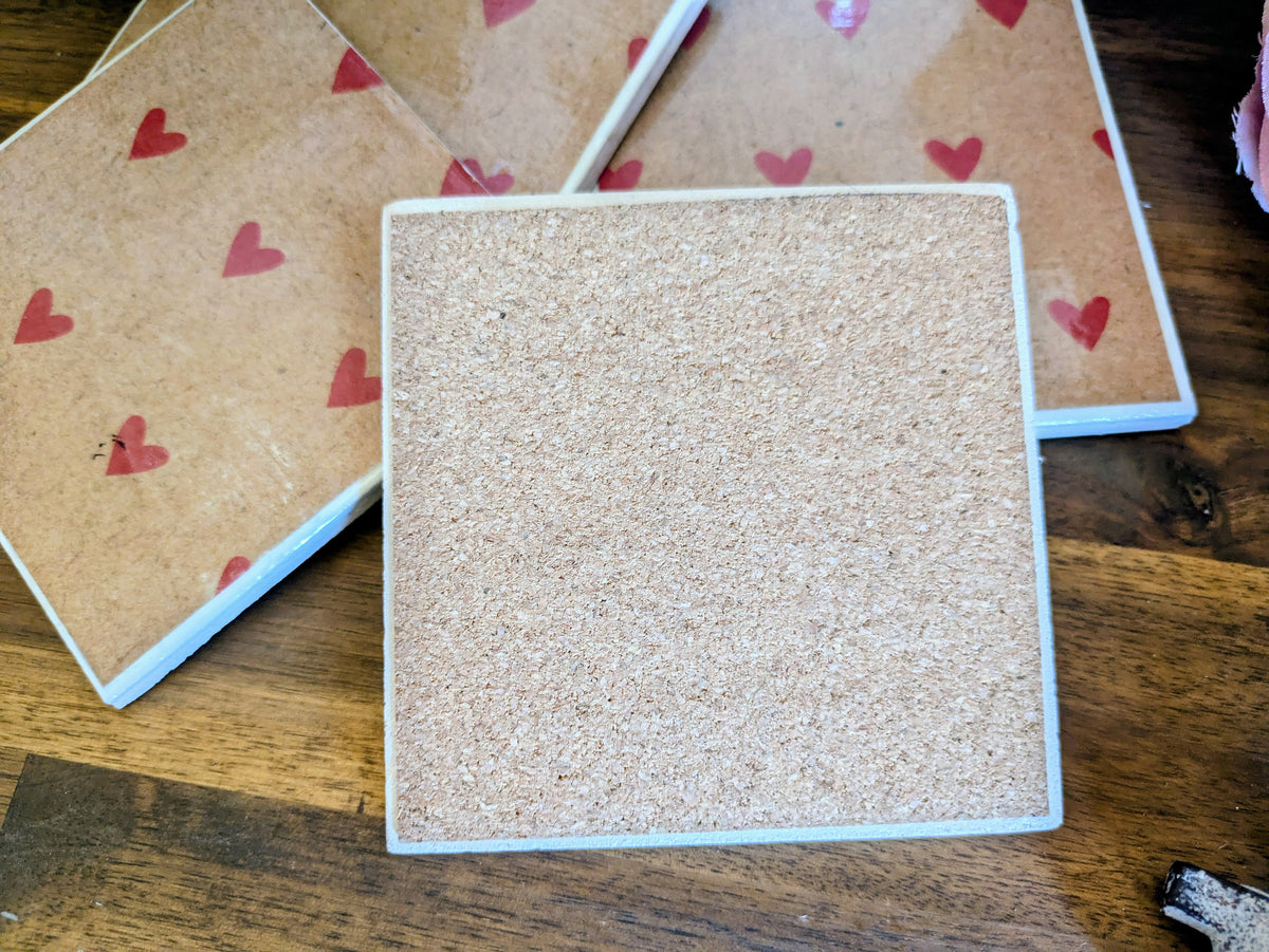 Hand Crafted Ceramic Coaster - Vintage Love Heart Pattern Set of 4x
